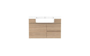 ADP Glacier Semi-Recessed Door and Drawer Twin Wall Hung Vanity - 900mm / Cast Marble Moulded Top / Centre Bowl