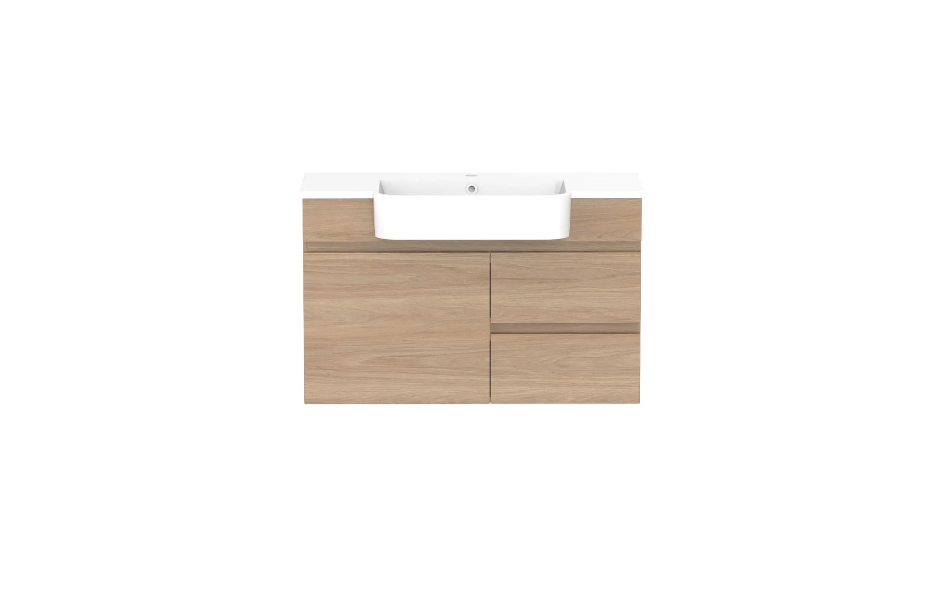 ADP Glacier Semi-Recessed Door and Drawer Twin Wall Hung Vanity - 900mm / Cast Marble Moulded Top / Centre Bowl