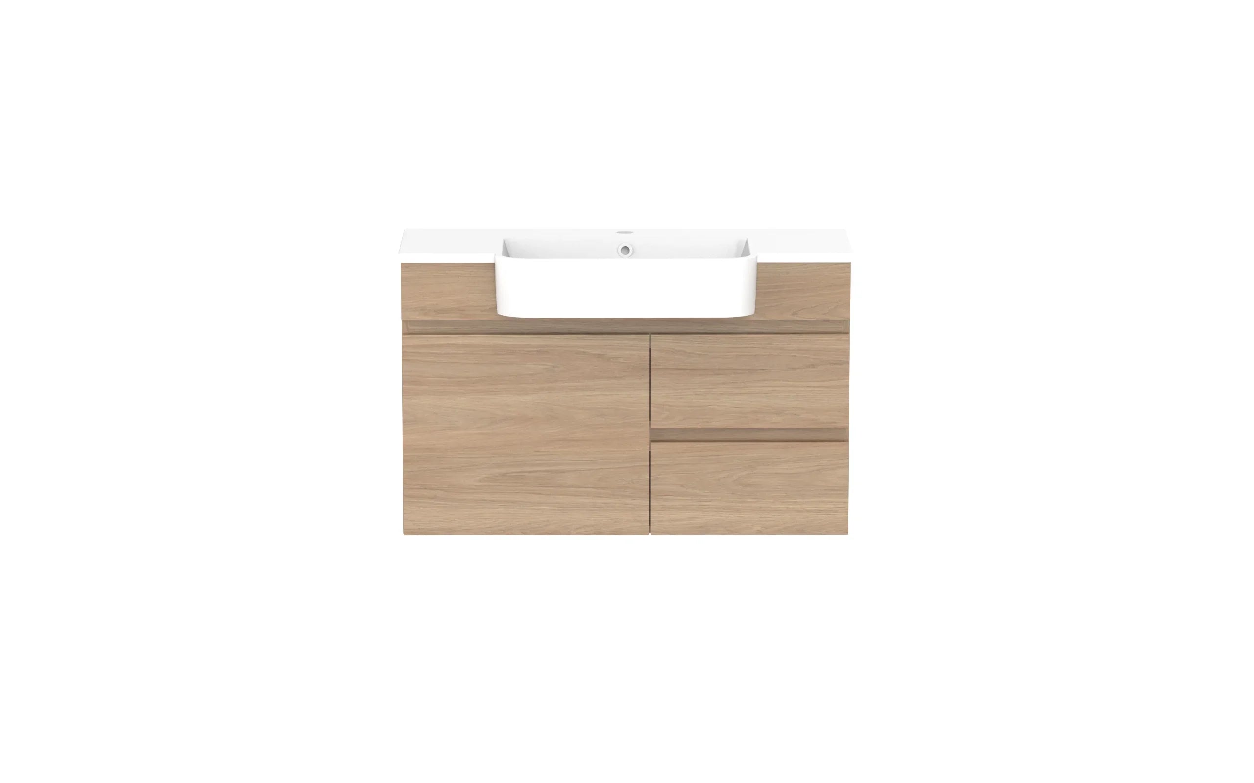 ADP Glacier Semi-Recessed Door and Drawer Twin Wall Hung Vanity - 900mm / Cast Marble Moulded Top / Centre Bowl