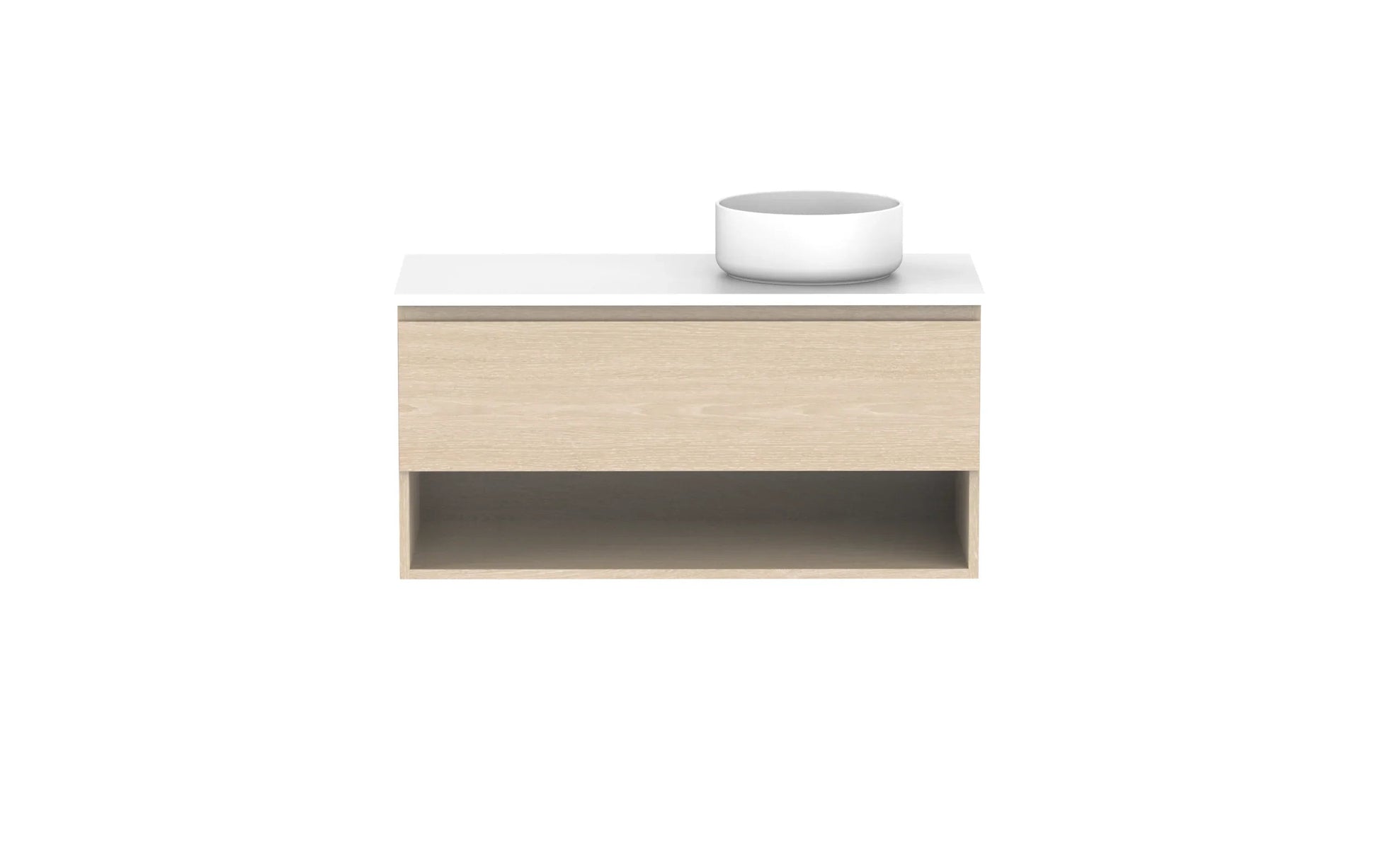 ADP Glacier Shelf Slim Wall Hung Vanity - 1050mm / Stone Benchtop / Right Hand Bowl