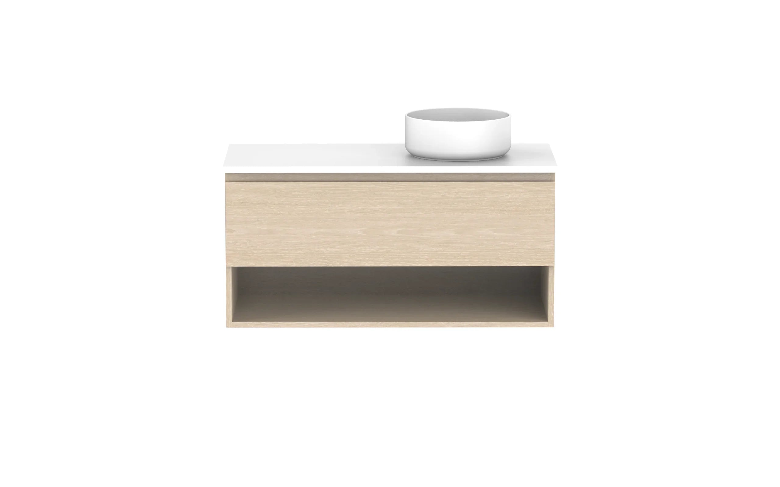 ADP Glacier Shelf Slim Wall Hung Vanity - 1050mm / Stone Benchtop / Right Hand Bowl