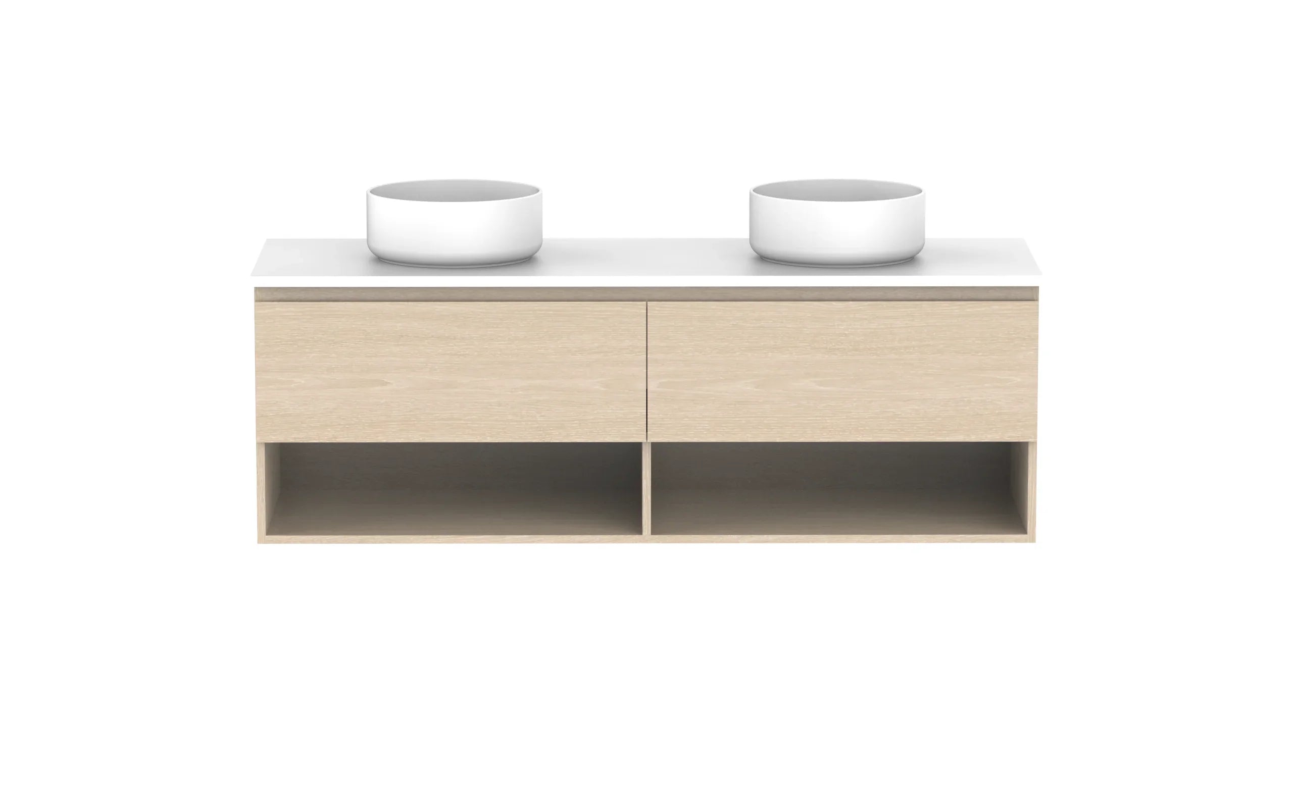 ADP Glacier Shelf Slim Wall Hung Vanity - 1500mm / Stone Benchtop / Double Bowl