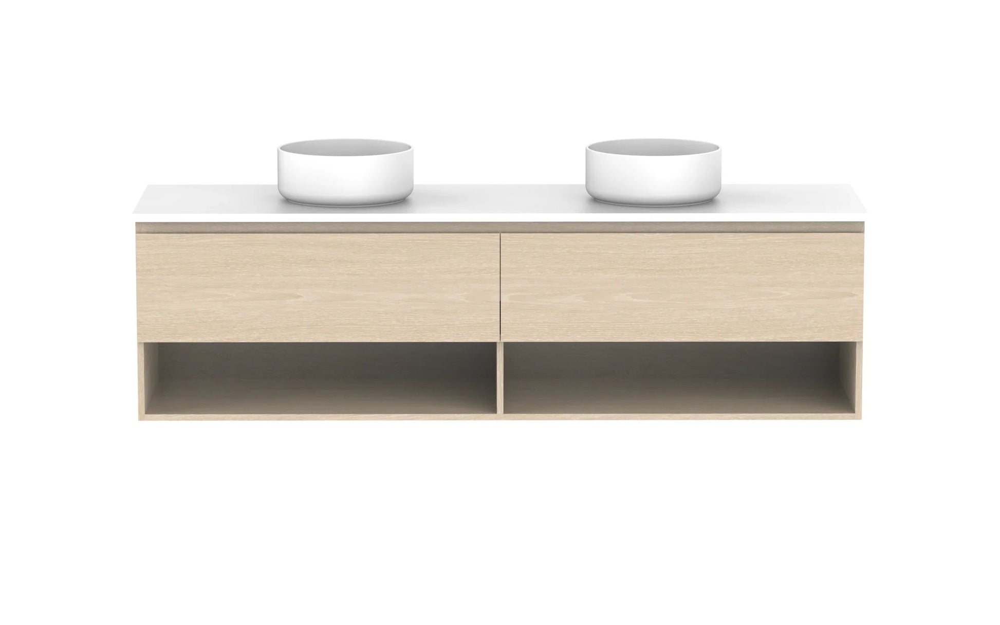 ADP Glacier Shelf Slim Wall Hung Vanity - 1800mm / Stone Benchtop / Double Bowl