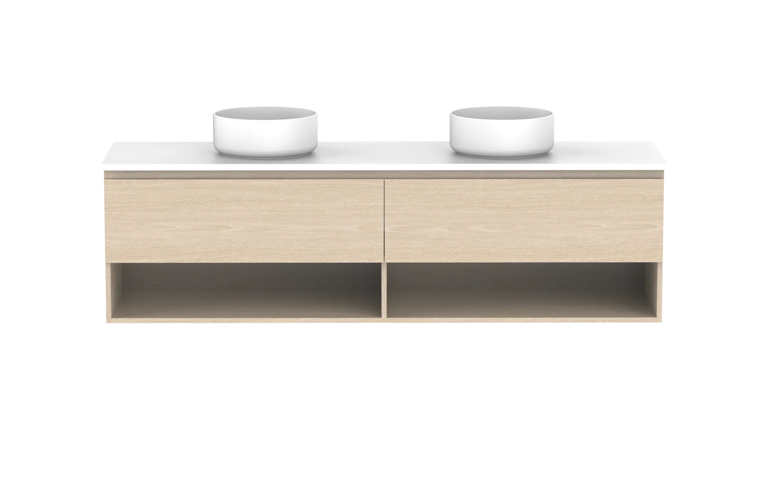 ADP Glacier Shelf Slim Wall Hung Vanity - 1800mm / Stone Benchtop / Double Bowl