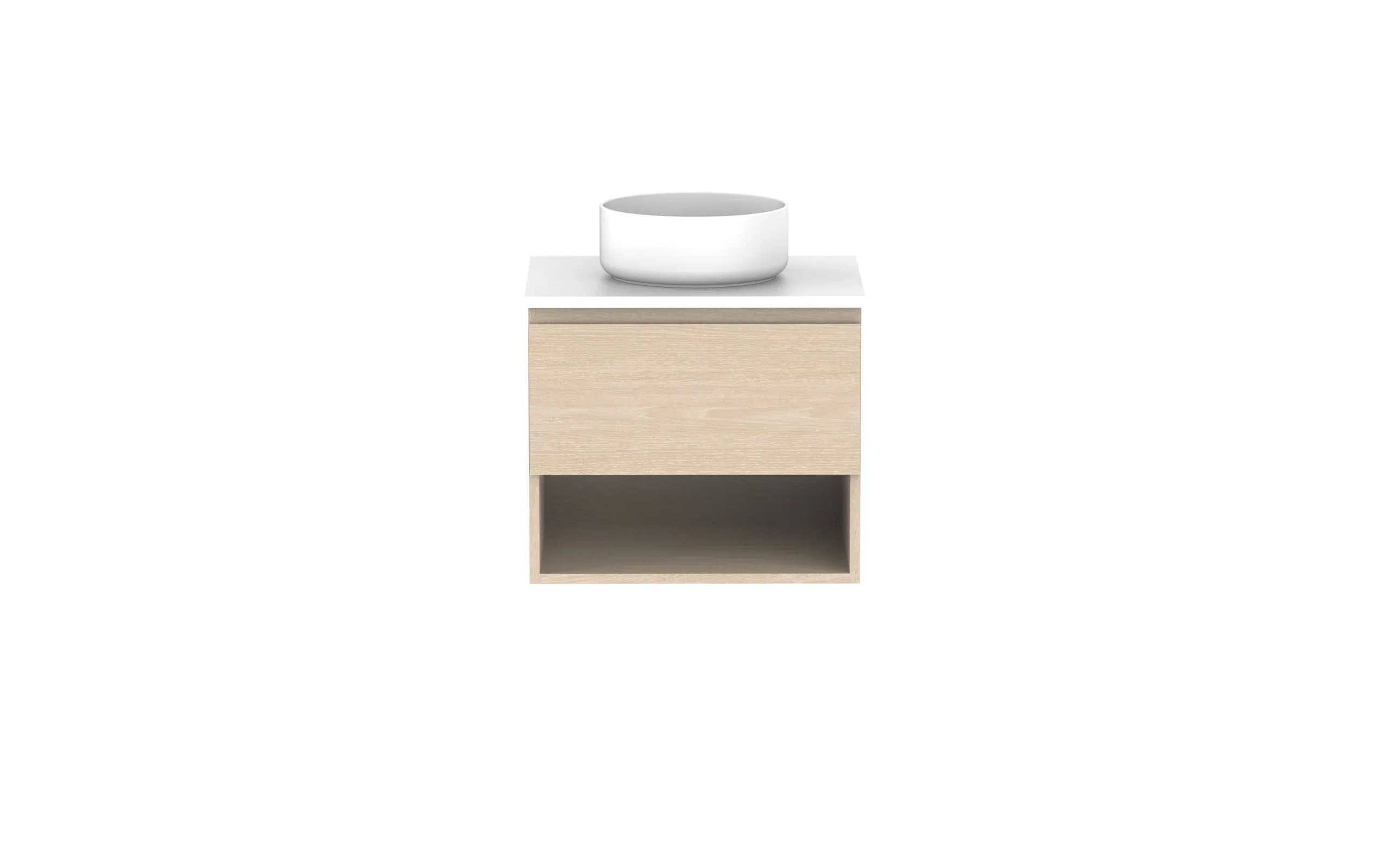ADP Glacier Shelf Slim Wall Hung Vanity - 600mm / Stone Benchtop / Centre Bowl