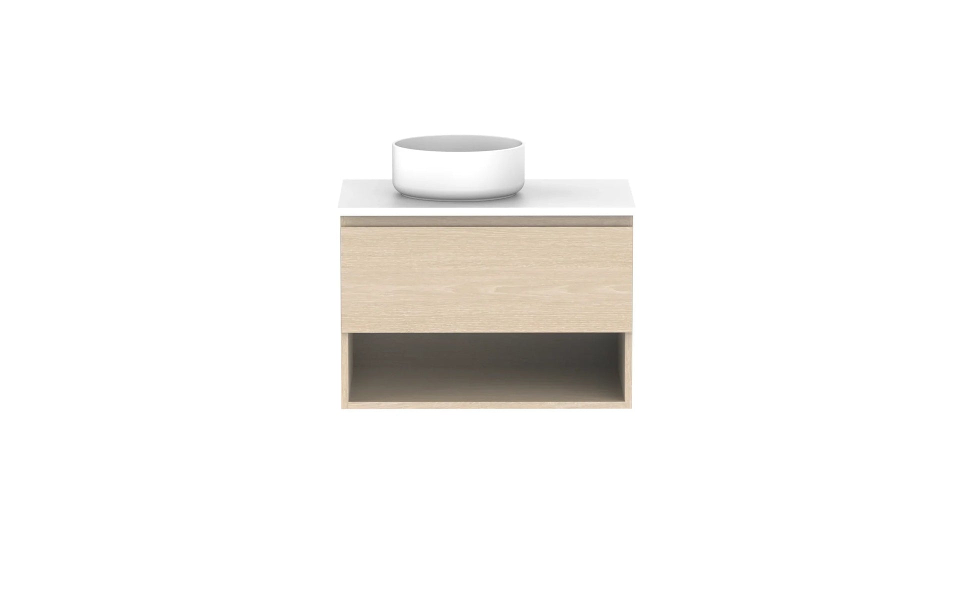 ADP Glacier Shelf Slim Wall Hung Vanity - 750mm / Stone Benchtop / Left Hand Bowl