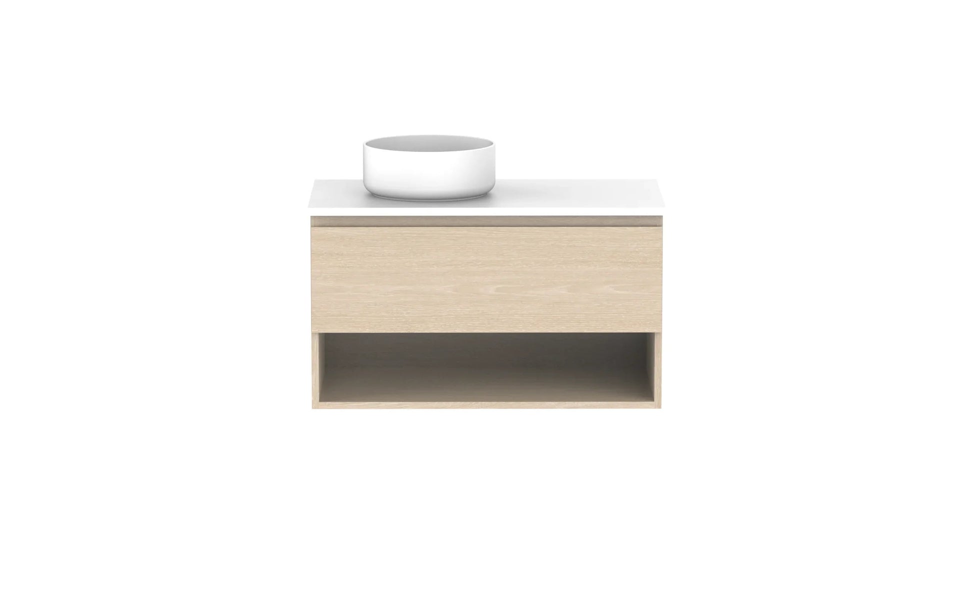 ADP Glacier Shelf Slim Wall Hung Vanity - 900mm / Stone Benchtop / Left Hand Bowl