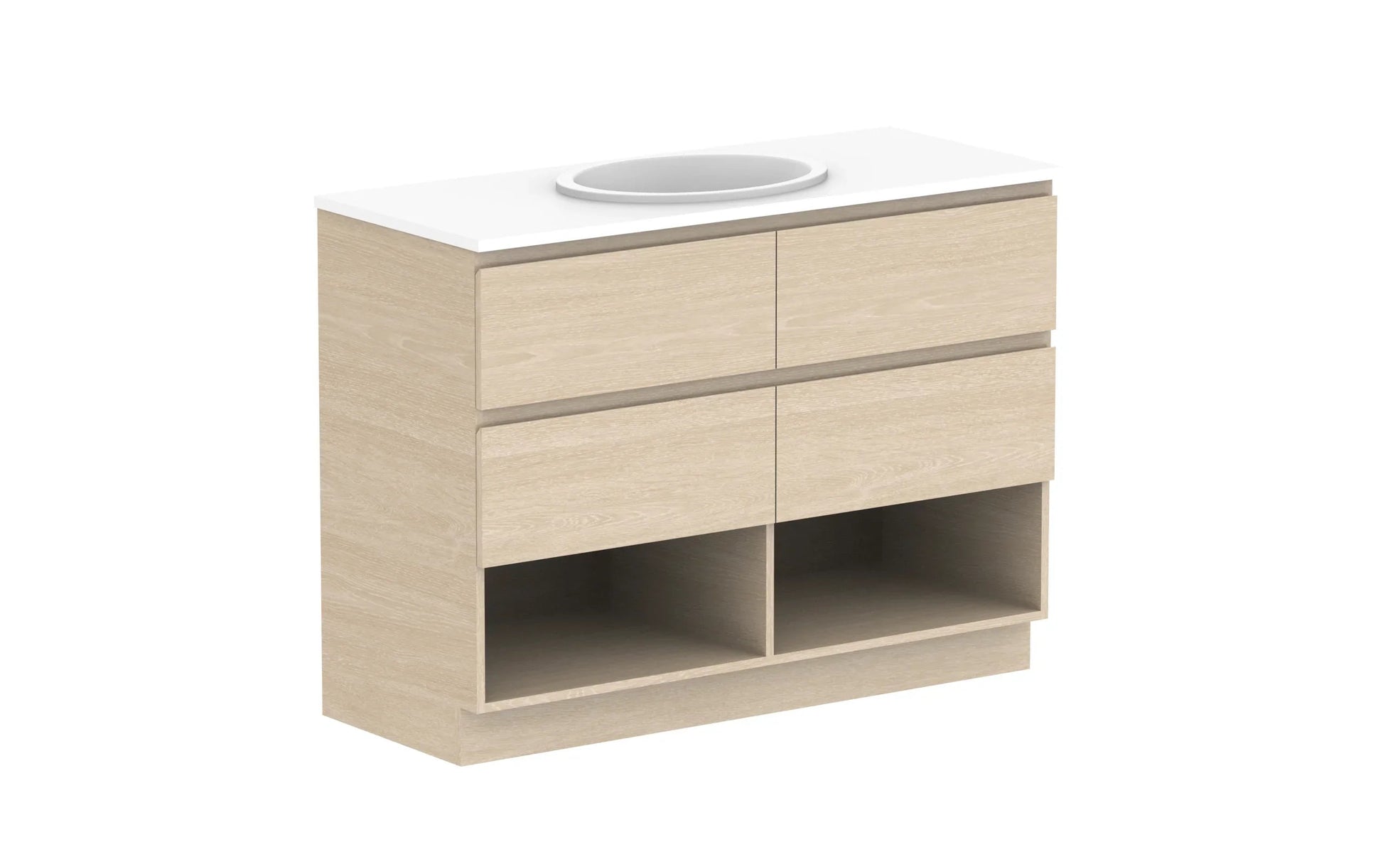 ADP Glacier Shelf Trio Freestanding Vanity - 1200mm / Stone Benchtop / Centre Bowl