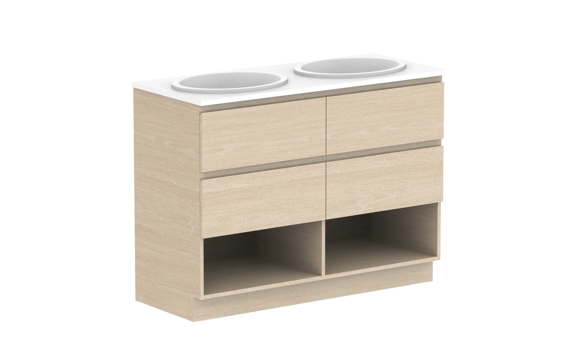 ADP Glacier Shelf Trio Freestanding Vanity - 1200mm / Stone Benchtop / Double Bowl