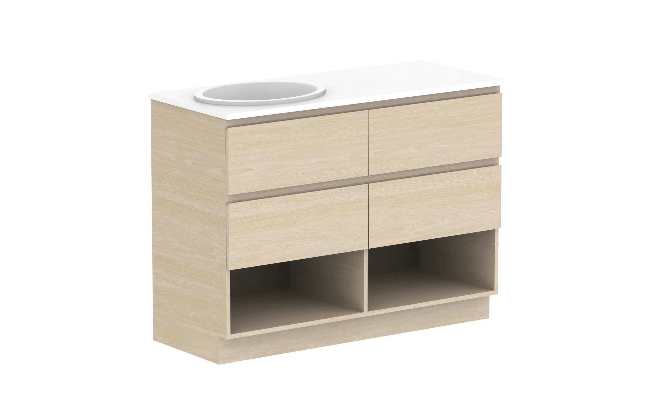 ADP Glacier Shelf Trio Freestanding Vanity - 1200mm / Stone Benchtop / Left Hand Bowl