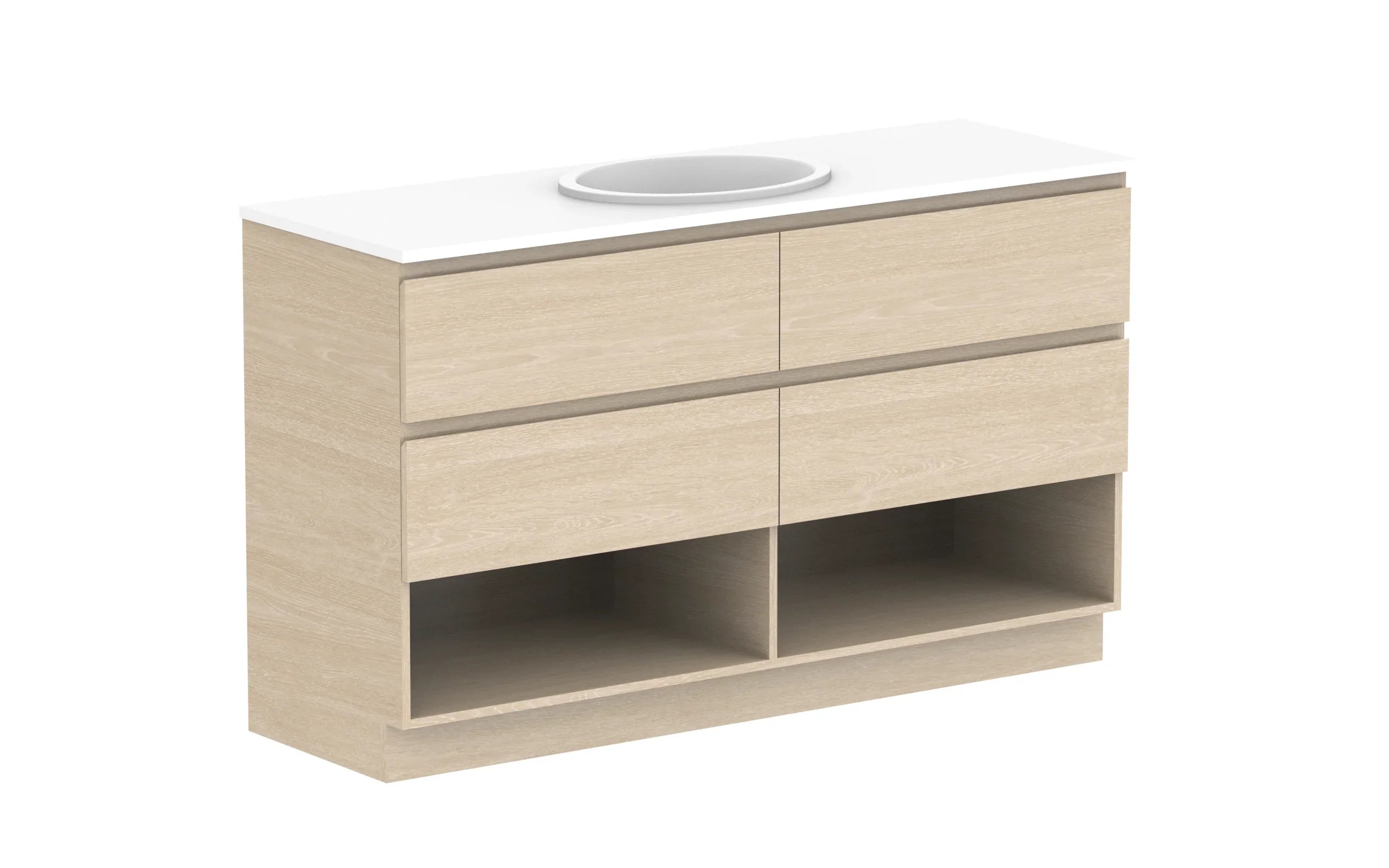 ADP Glacier Shelf Trio Freestanding Vanity - 1500mm / Stone Benchtop / Centre Bowl