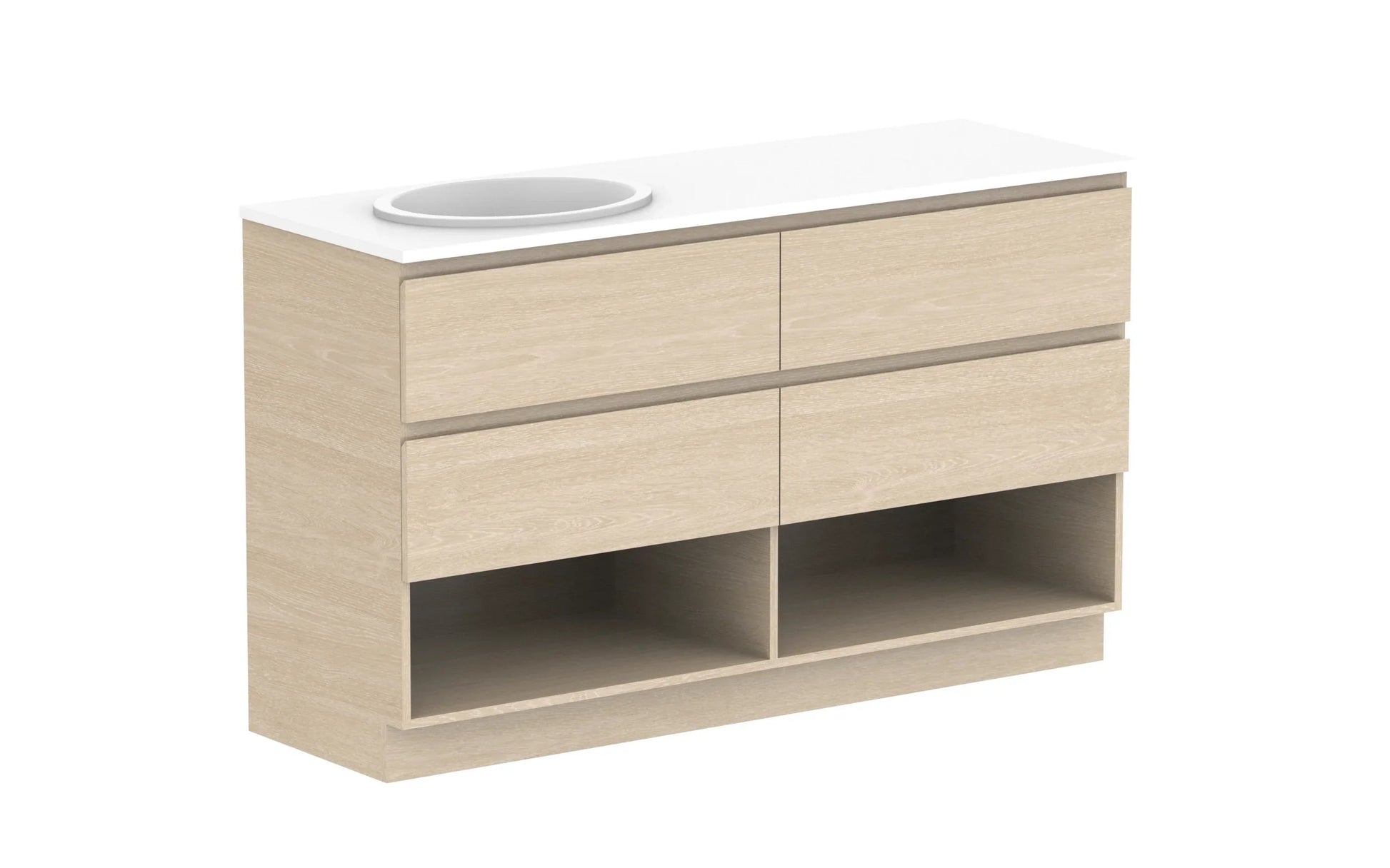 ADP Glacier Shelf Trio Freestanding Vanity - 1500mm / Stone Benchtop / Left Hand Bowl