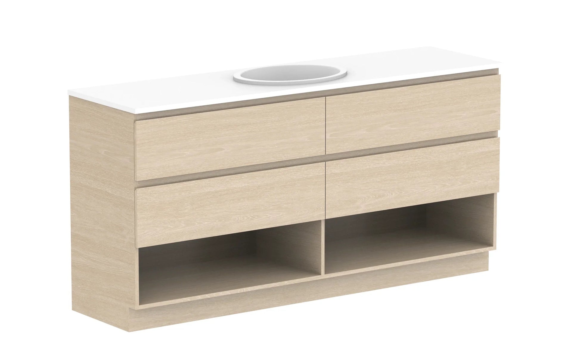 ADP Glacier Shelf Trio Freestanding Vanity - 1800mm / Stone Benchtop / Centre Bowl