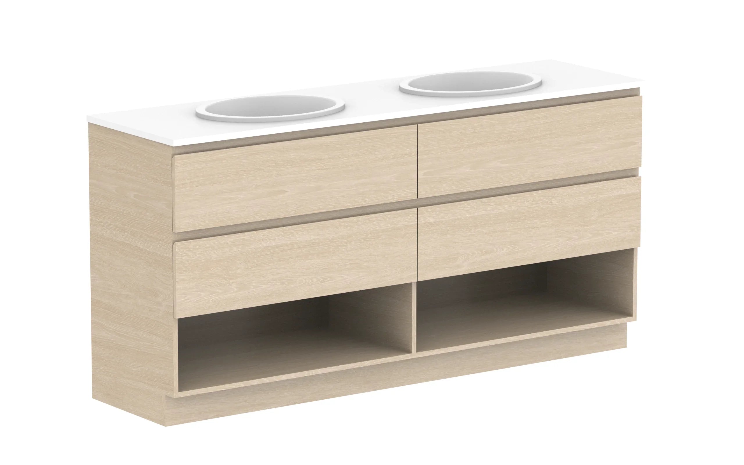 ADP Glacier Shelf Trio Freestanding Vanity - 1800mm / Stone Benchtop / Double Bowl