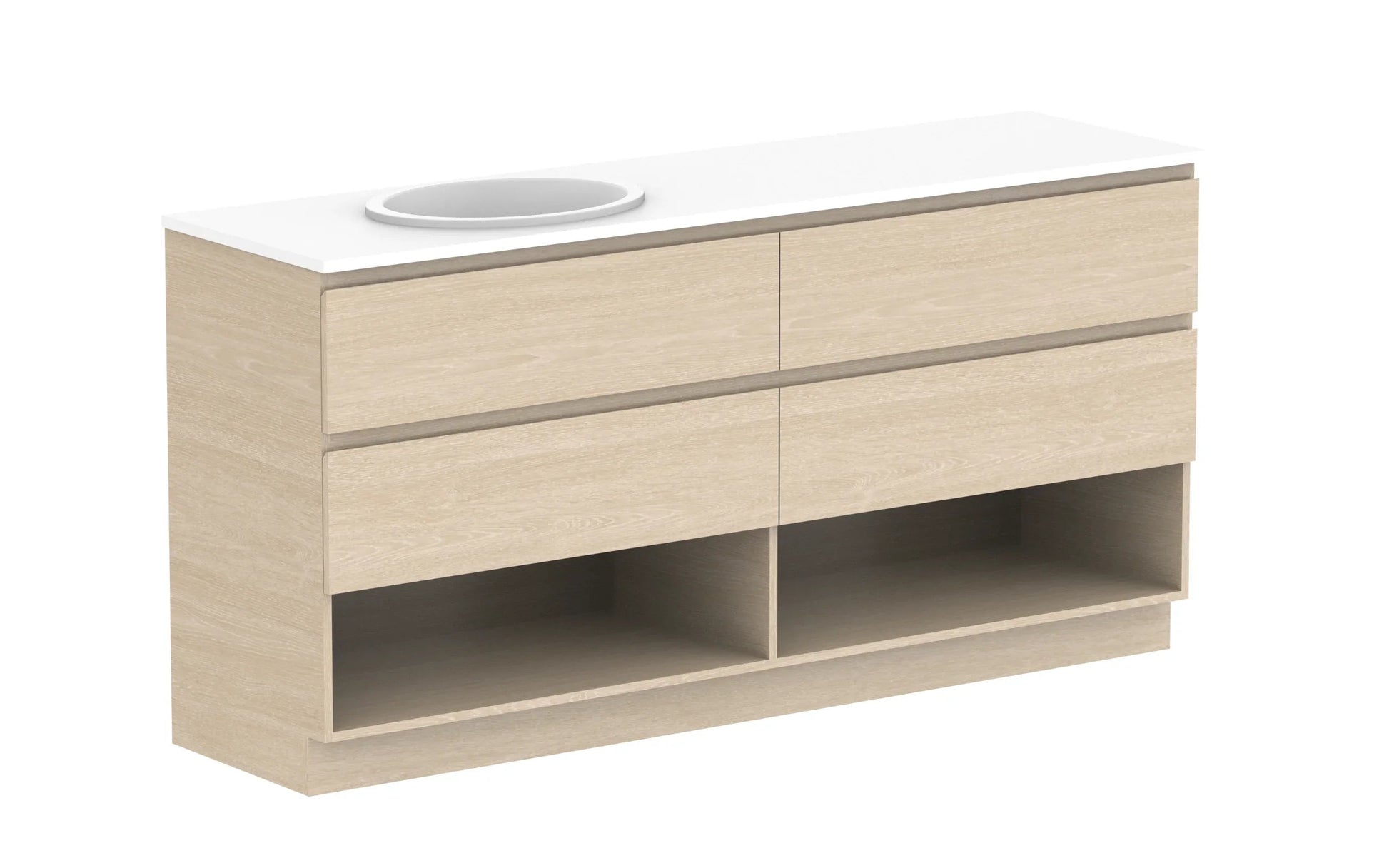ADP Glacier Shelf Trio Freestanding Vanity - 1800mm / Stone Benchtop / Left Hand Bowl