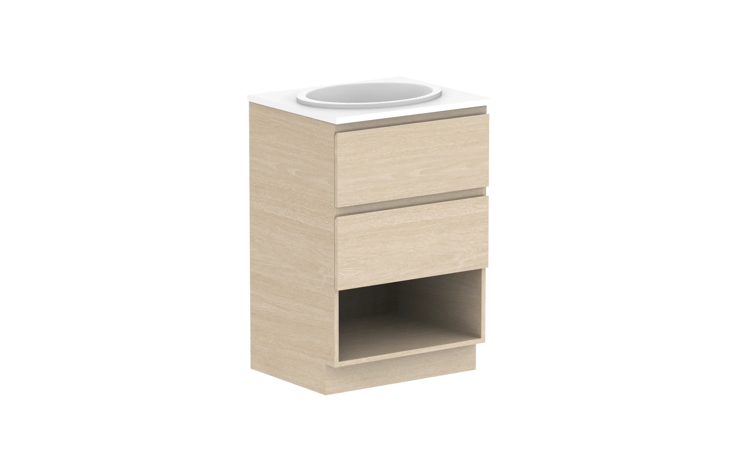 ADP Glacier Shelf Trio Freestanding Vanity - 600mm / Stone Benchtop / Centre Bowl