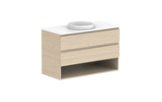 ADP Glacier Shelf Twin Wall Hung Vanity - 1050mm / Stone Benchtop / Centre Bowl