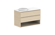 ADP Glacier Shelf Twin Wall Hung Vanity - 1050mm / Stone Benchtop / Left Hand Bowl