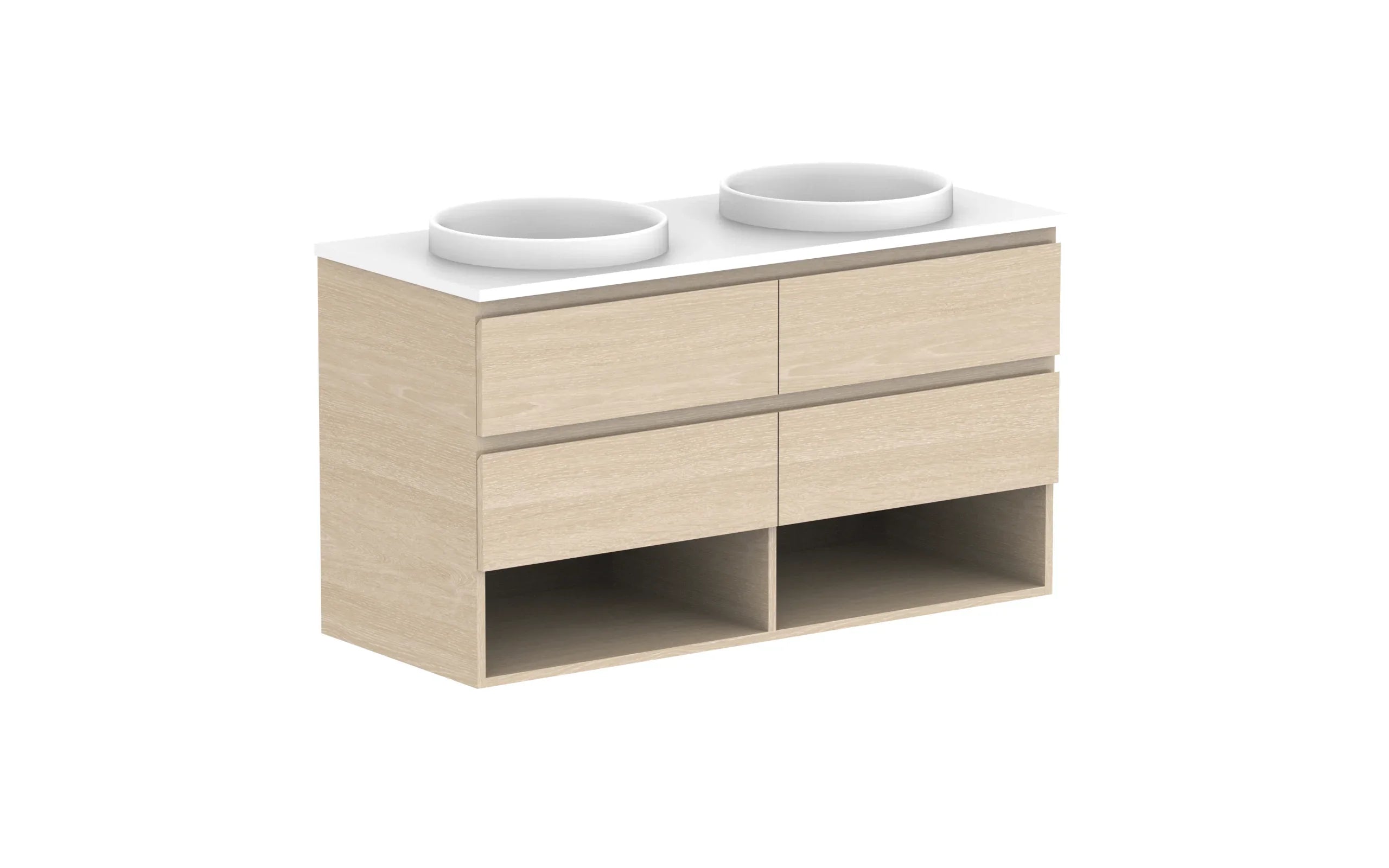 ADP Glacier Shelf Twin Wall Hung Vanity - 1200mm / Stone Benchtop / Double Bowl
