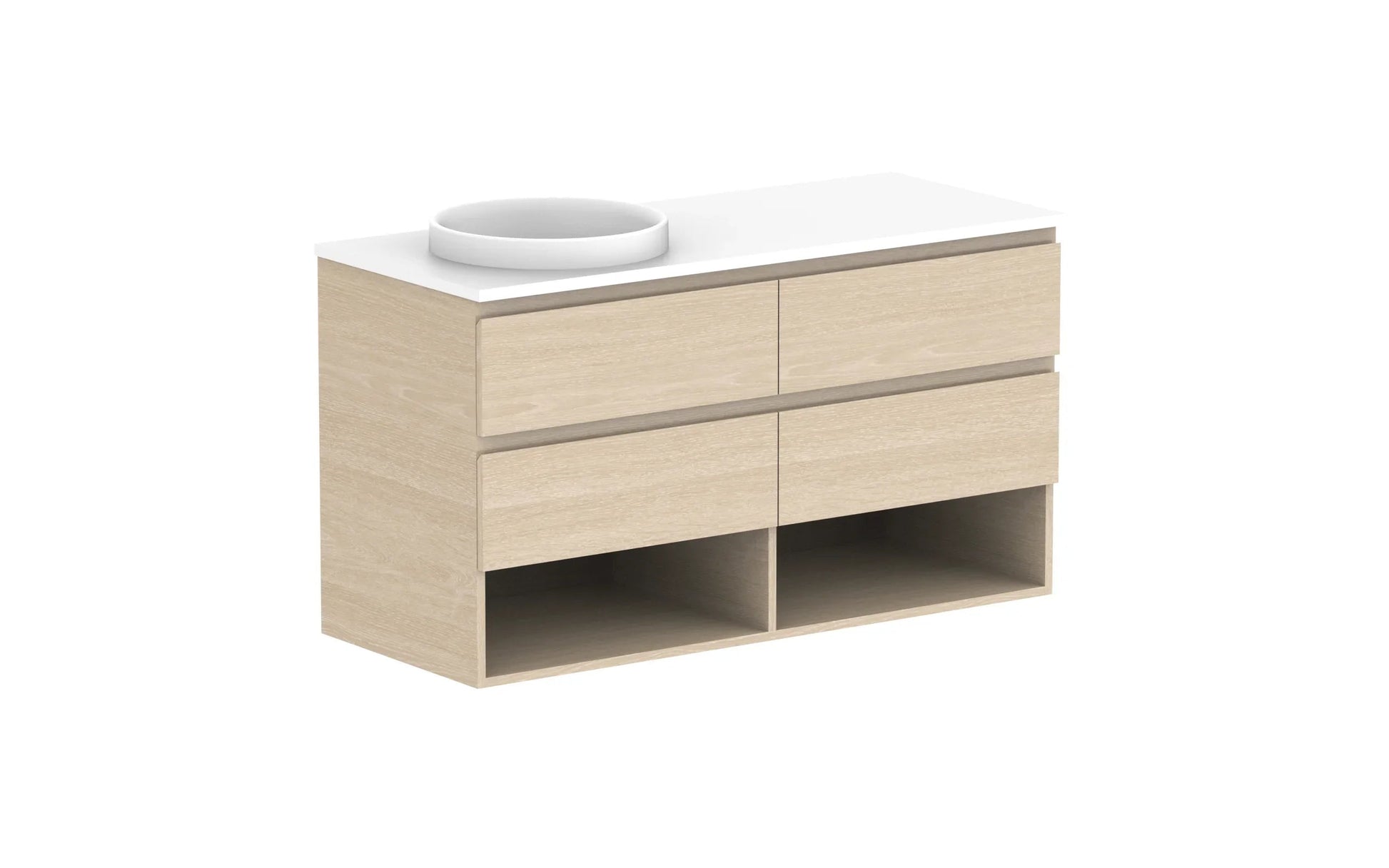 ADP Glacier Shelf Twin Wall Hung Vanity - 1200mm / Stone Benchtop / Left Hand Bowl