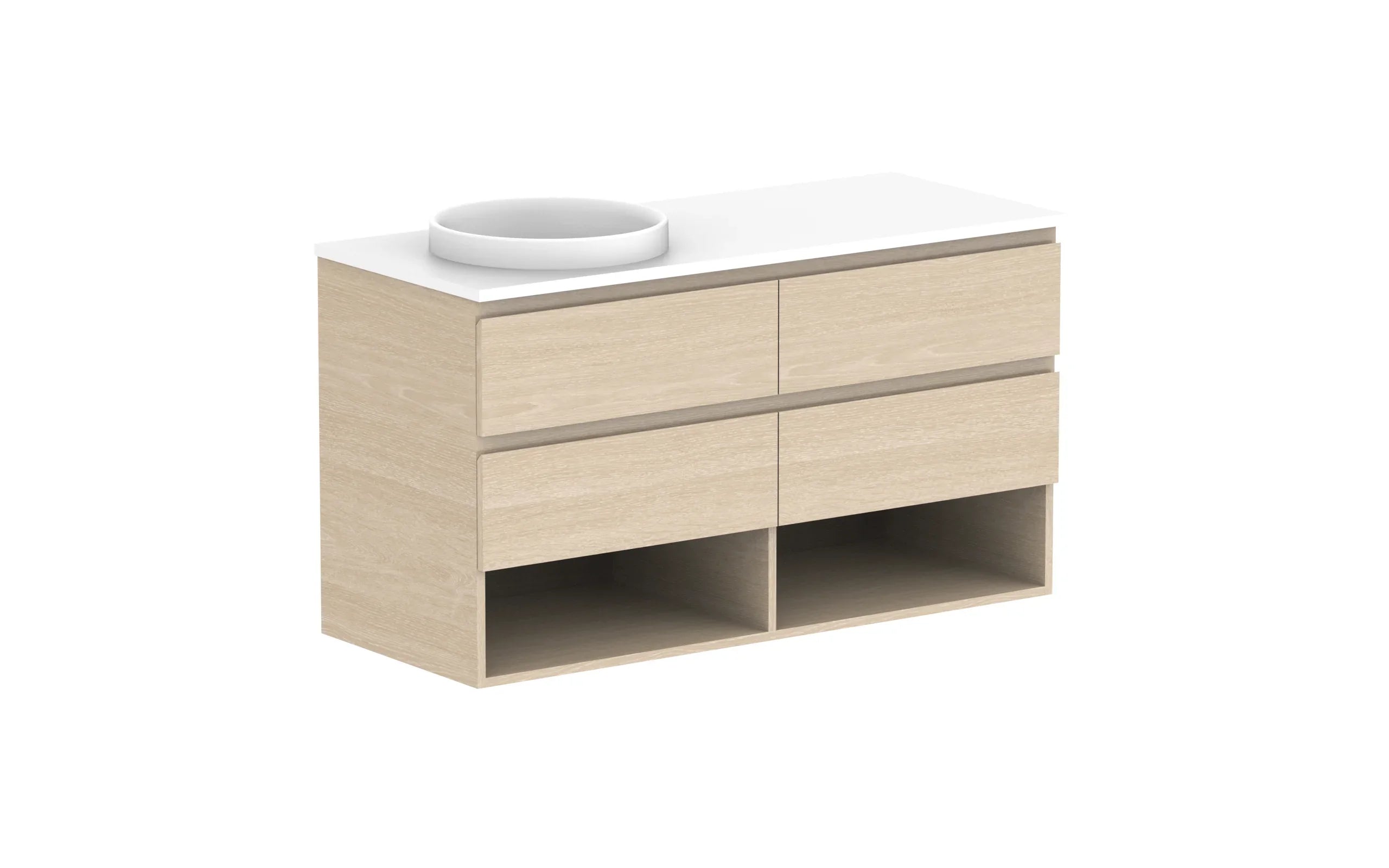 ADP Glacier Shelf Twin Wall Hung Vanity - 1200mm / Stone Benchtop / Left Hand Bowl