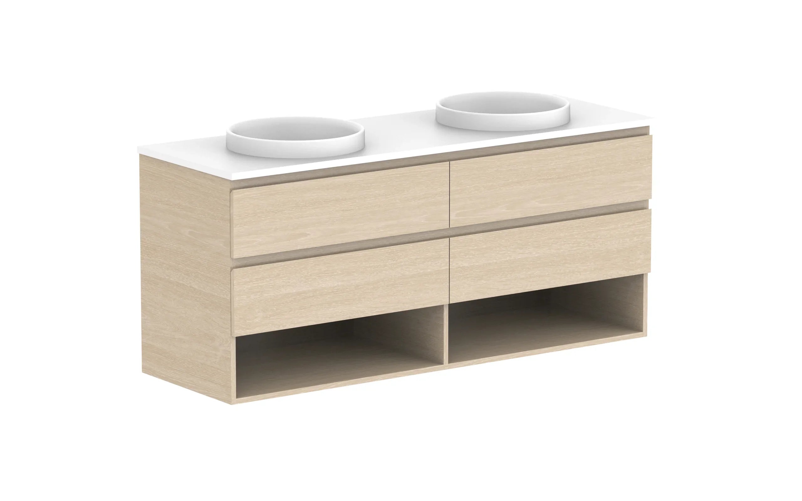 ADP Glacier Shelf Twin Wall Hung Vanity - 1500mm / Stone Benchtop / Double Bowl