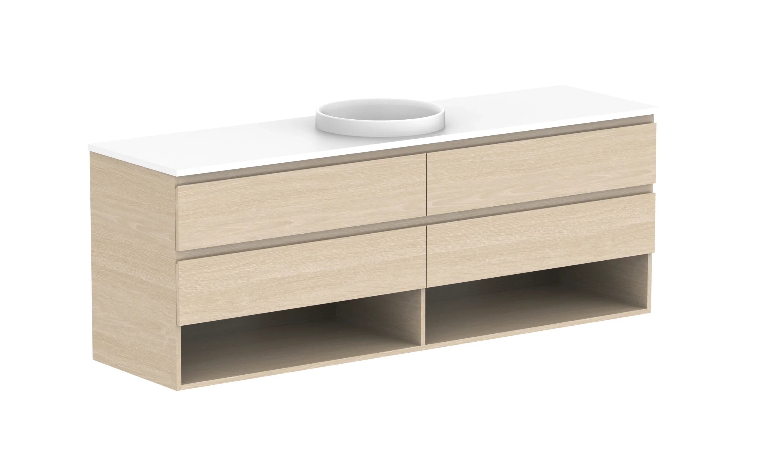 ADP Glacier Shelf Twin Wall Hung Vanity - 1800mm / Stone Benchtop / Centre Bowl