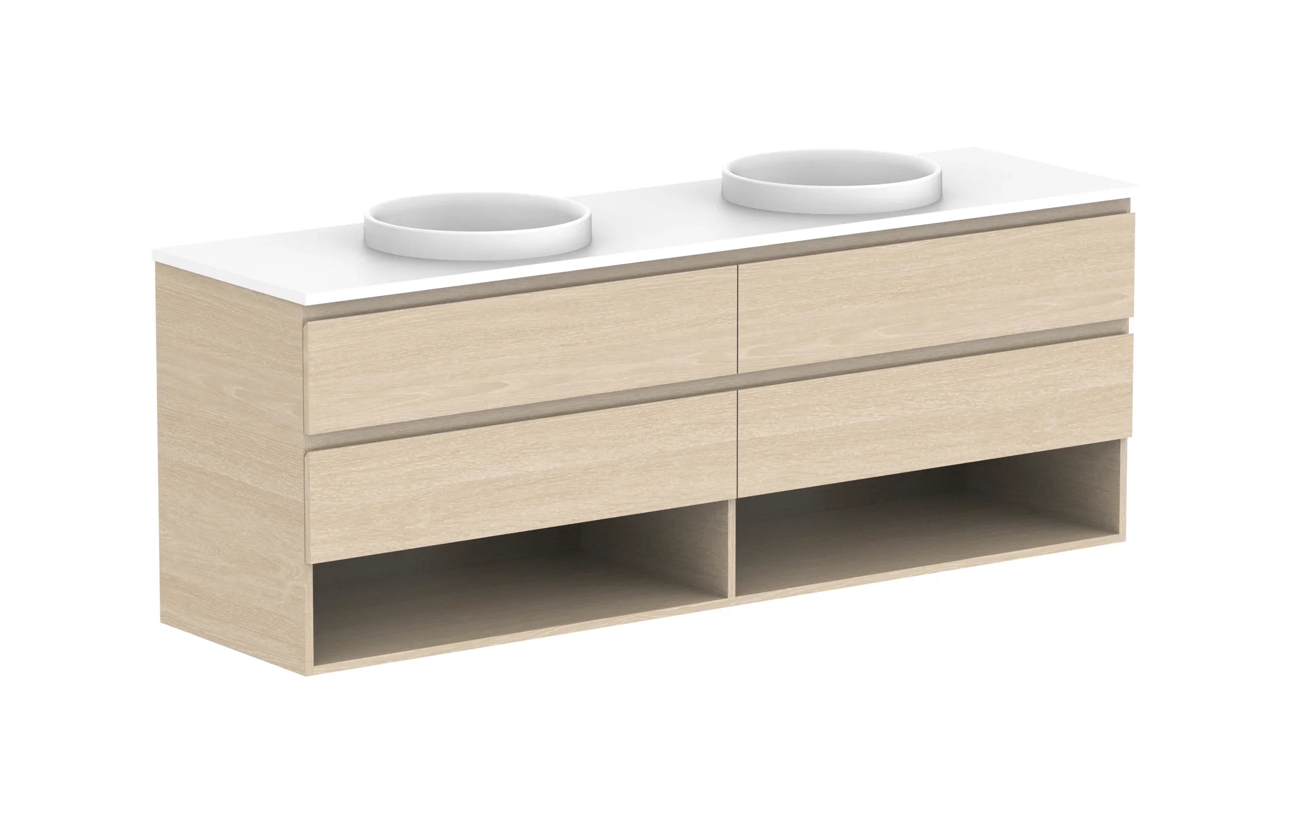 ADP Glacier Shelf Twin Wall Hung Vanity - 1800mm / Stone Benchtop / Double Bowl
