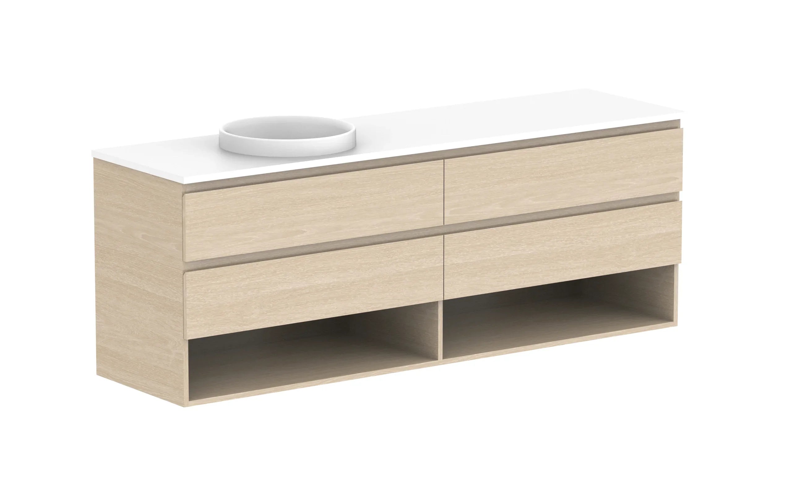 ADP Glacier Shelf Twin Wall Hung Vanity - 1800mm / Stone Benchtop / Left Hand Bowl