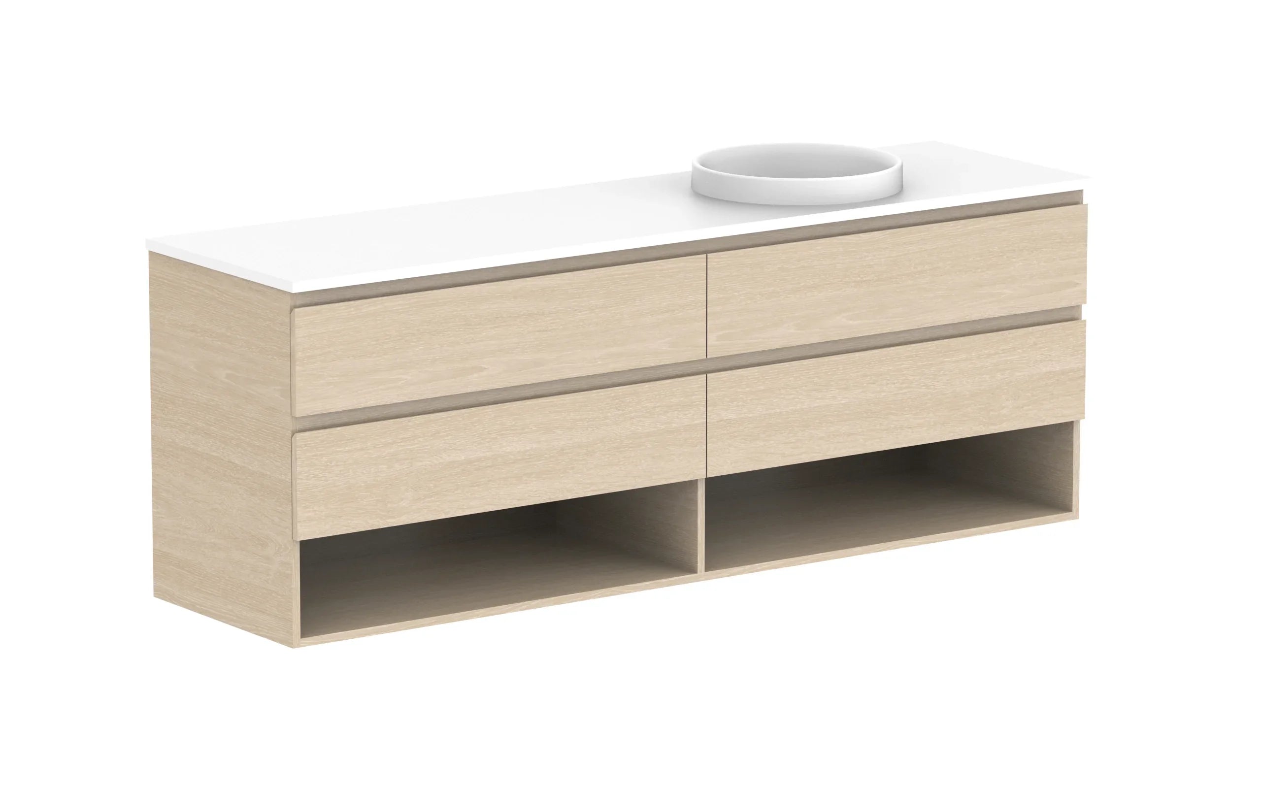 ADP Glacier Shelf Twin Wall Hung Vanity - 1800mm / Stone Benchtop / Right Hand Bowl