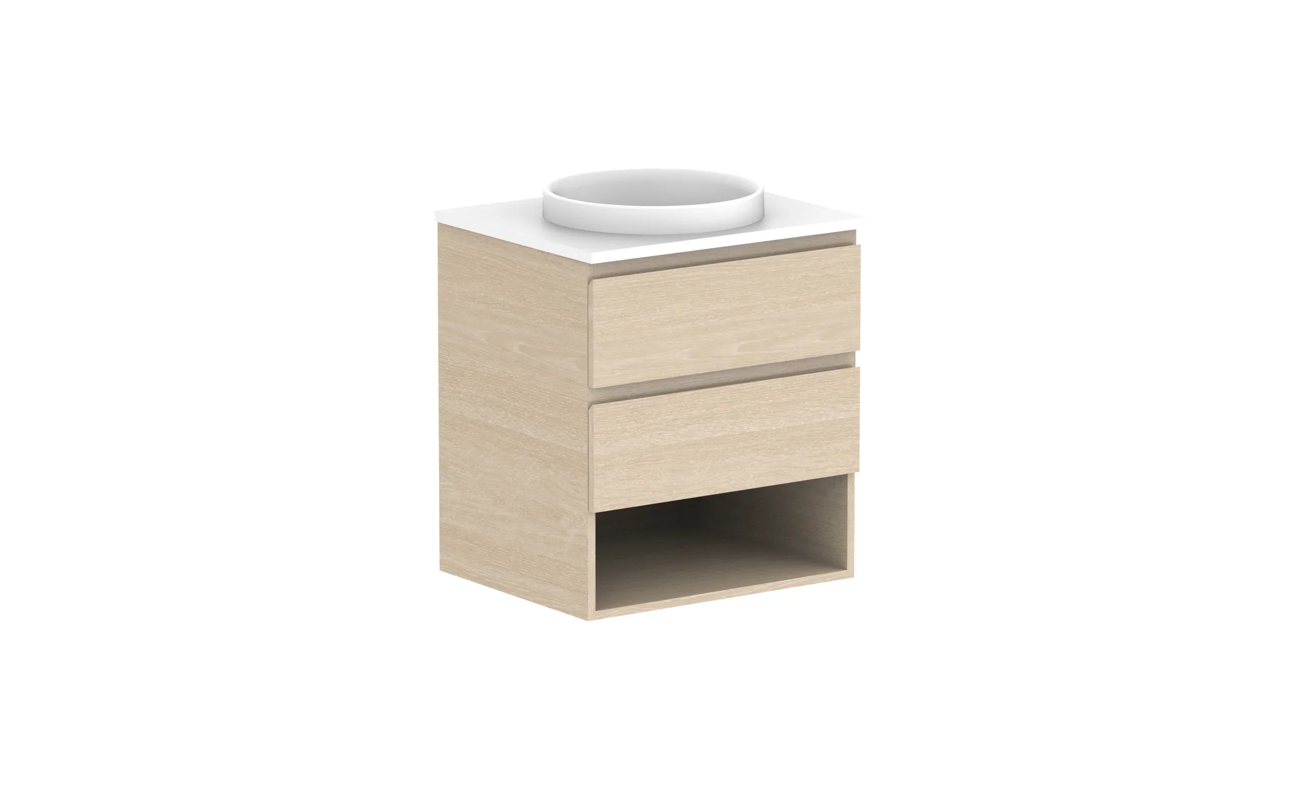 ADP Glacier Shelf Twin Wall Hung Vanity - 600mm / Stone Benchtop / Centre Bowl