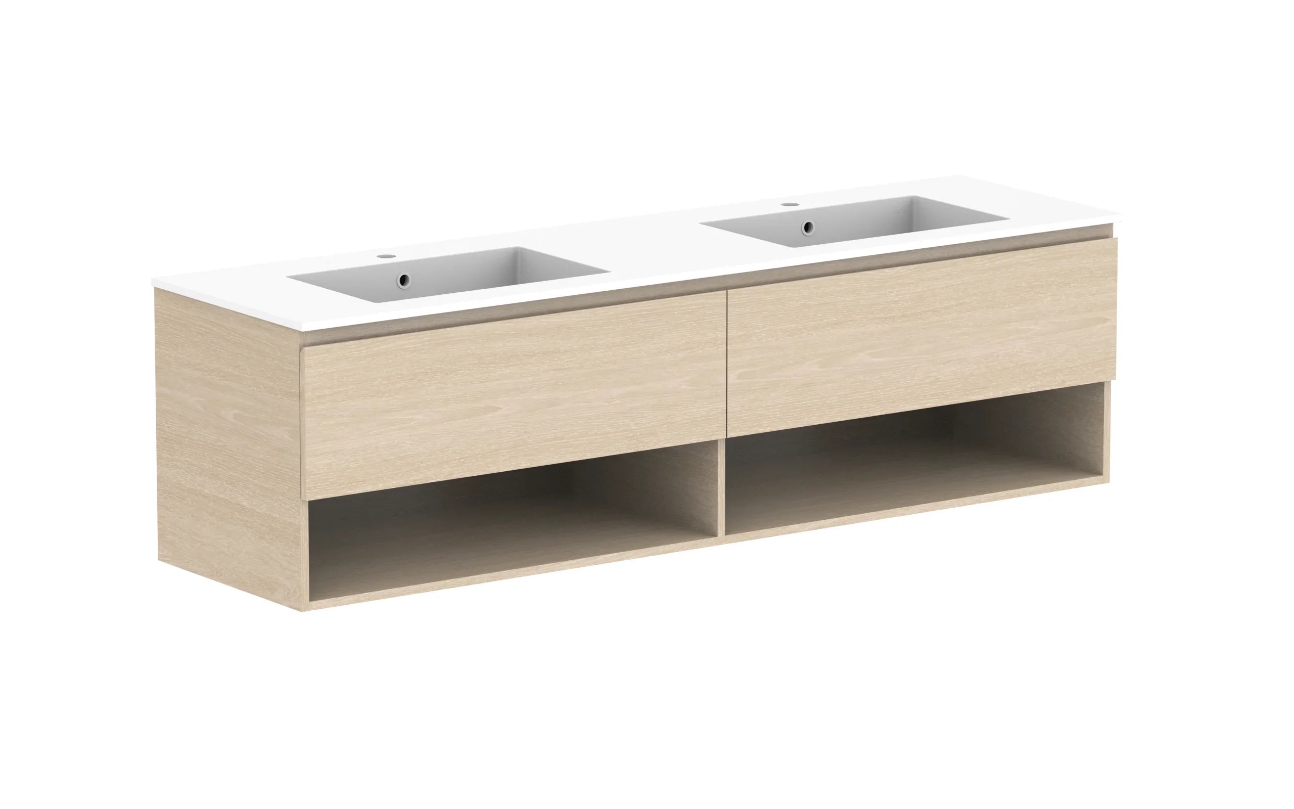 ADP Glacier Shelf Slim Wall Hung Vanity - 1800mm / Cast Marble Moulded Top / Double Bowl