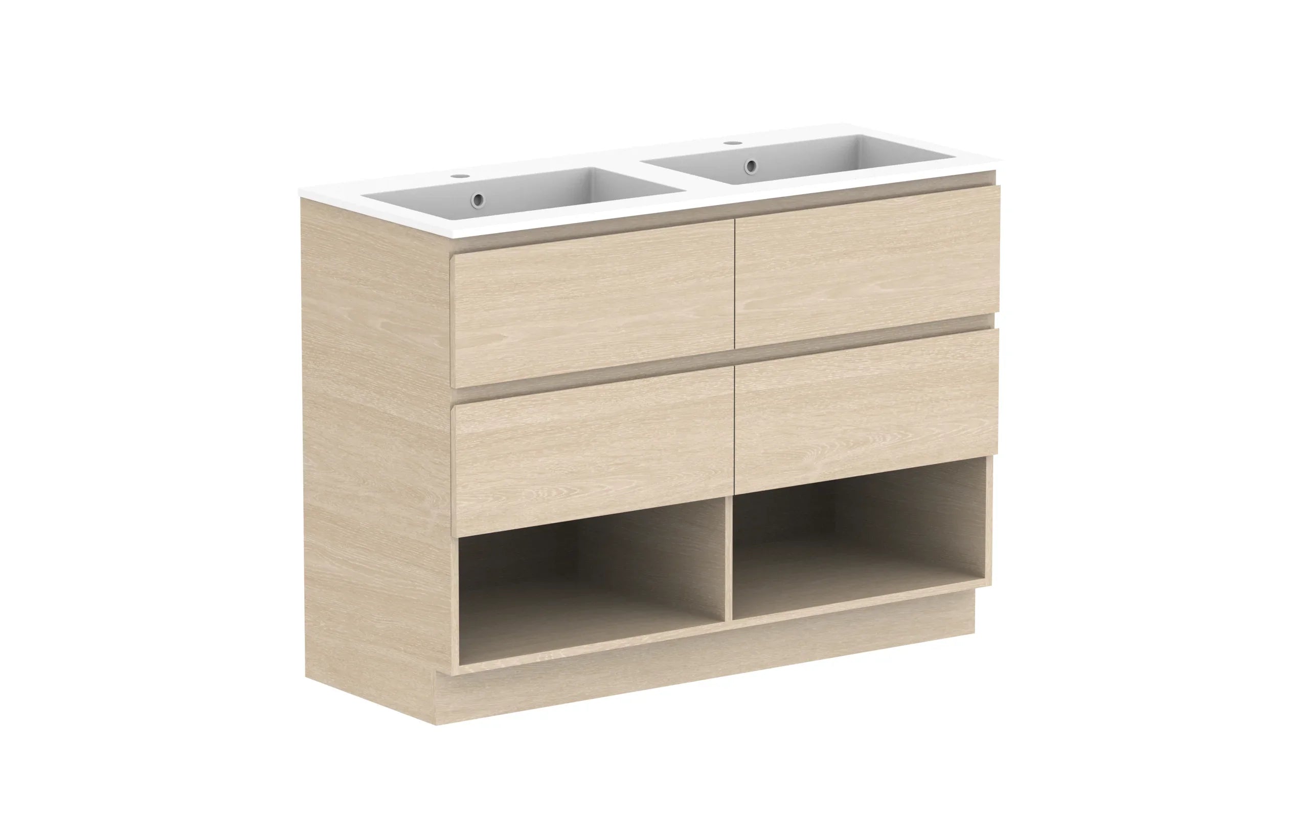 ADP Glacier Shelf Trio Freestanding Vanity - 1200mm / Cast Marble Moulded Top / Double Bowl