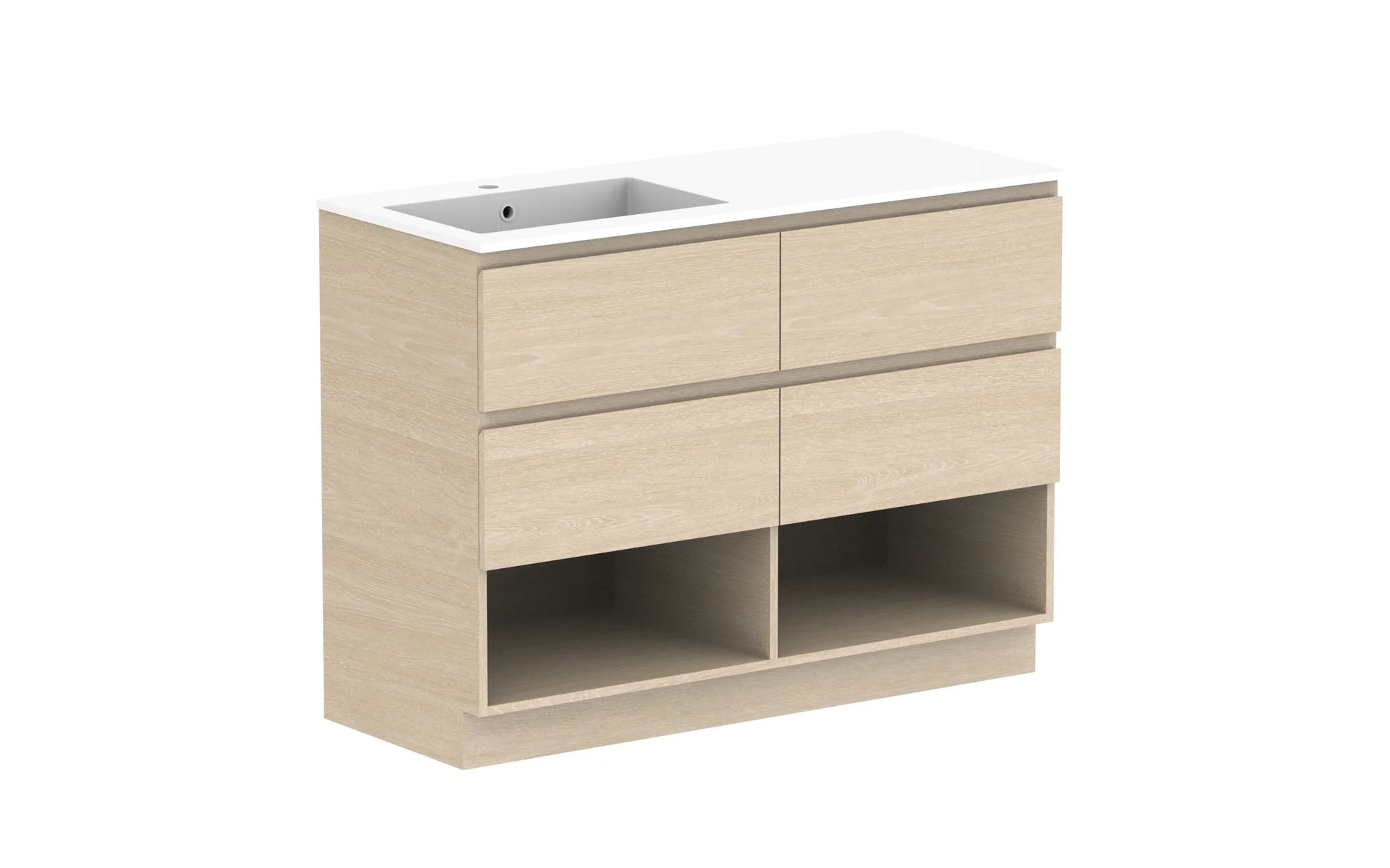 ADP Glacier Shelf Trio Freestanding Vanity - 1200mm / Cast Marble Moulded Top / Left Hand Bowl