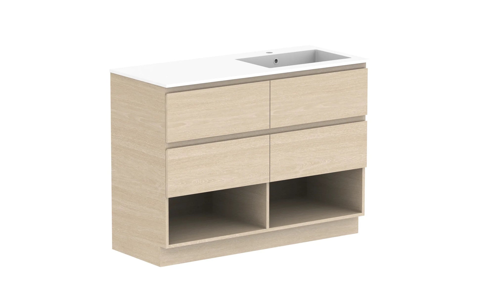 ADP Glacier Shelf Trio Freestanding Vanity - 1200mm / Cast Marble Moulded Top / Right Hand Bowl