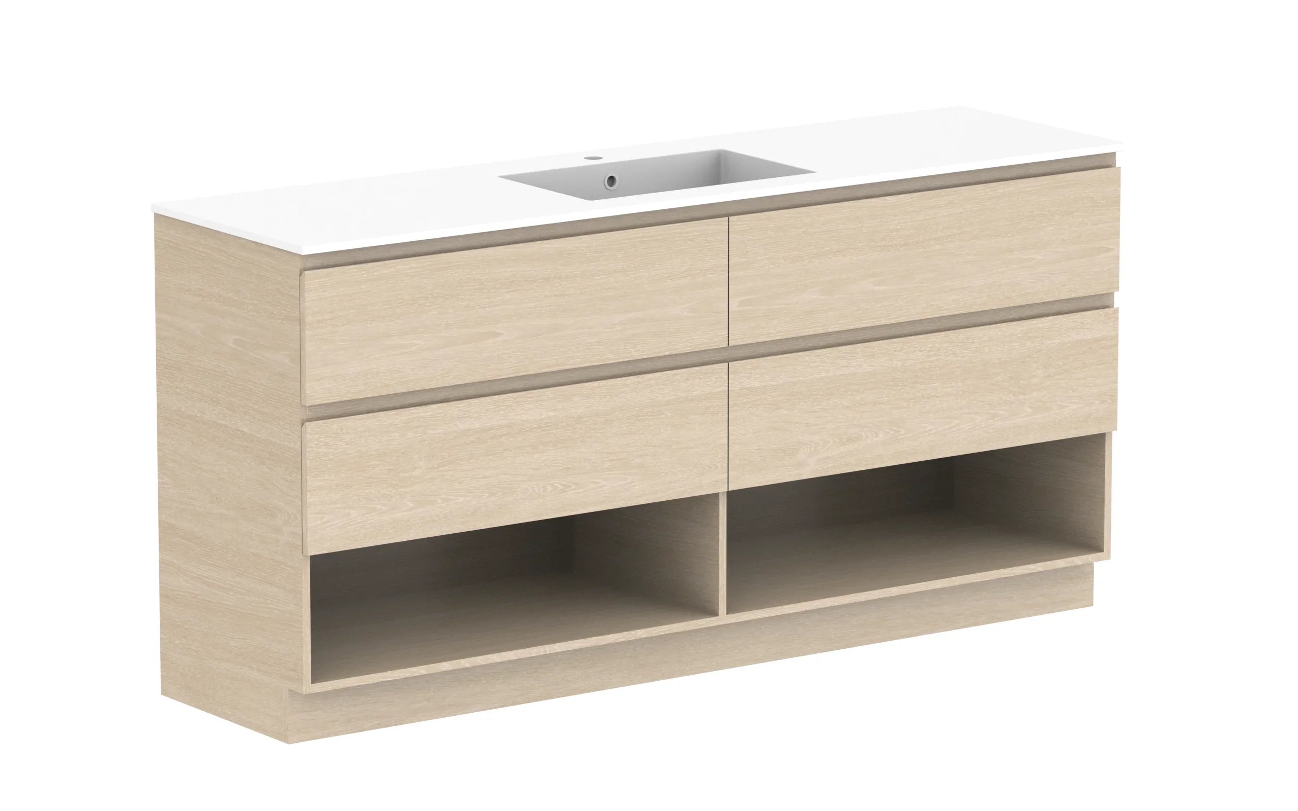 ADP Glacier Shelf Trio Freestanding Vanity - 1800mm / Cast Marble Moulded Top / Centre Bowl