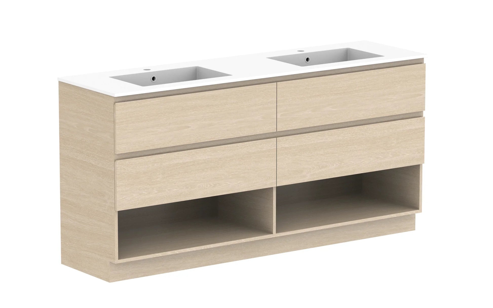 ADP Glacier Shelf Trio Freestanding Vanity - 1800mm / Cast Marble Moulded Top / Double Bowl