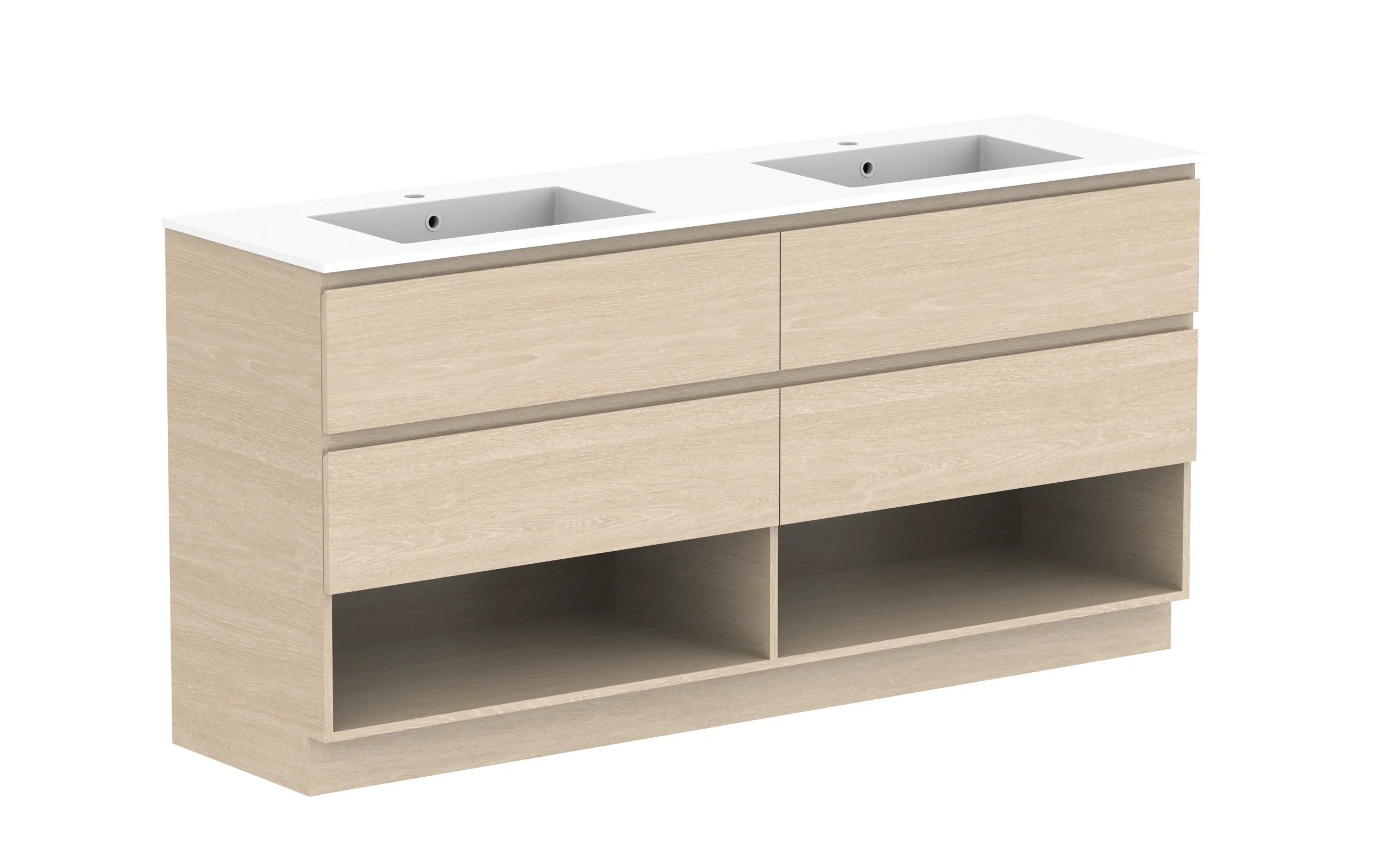 ADP Glacier Shelf Trio Freestanding Vanity - 1800mm / Cast Marble Moulded Top / Double Bowl