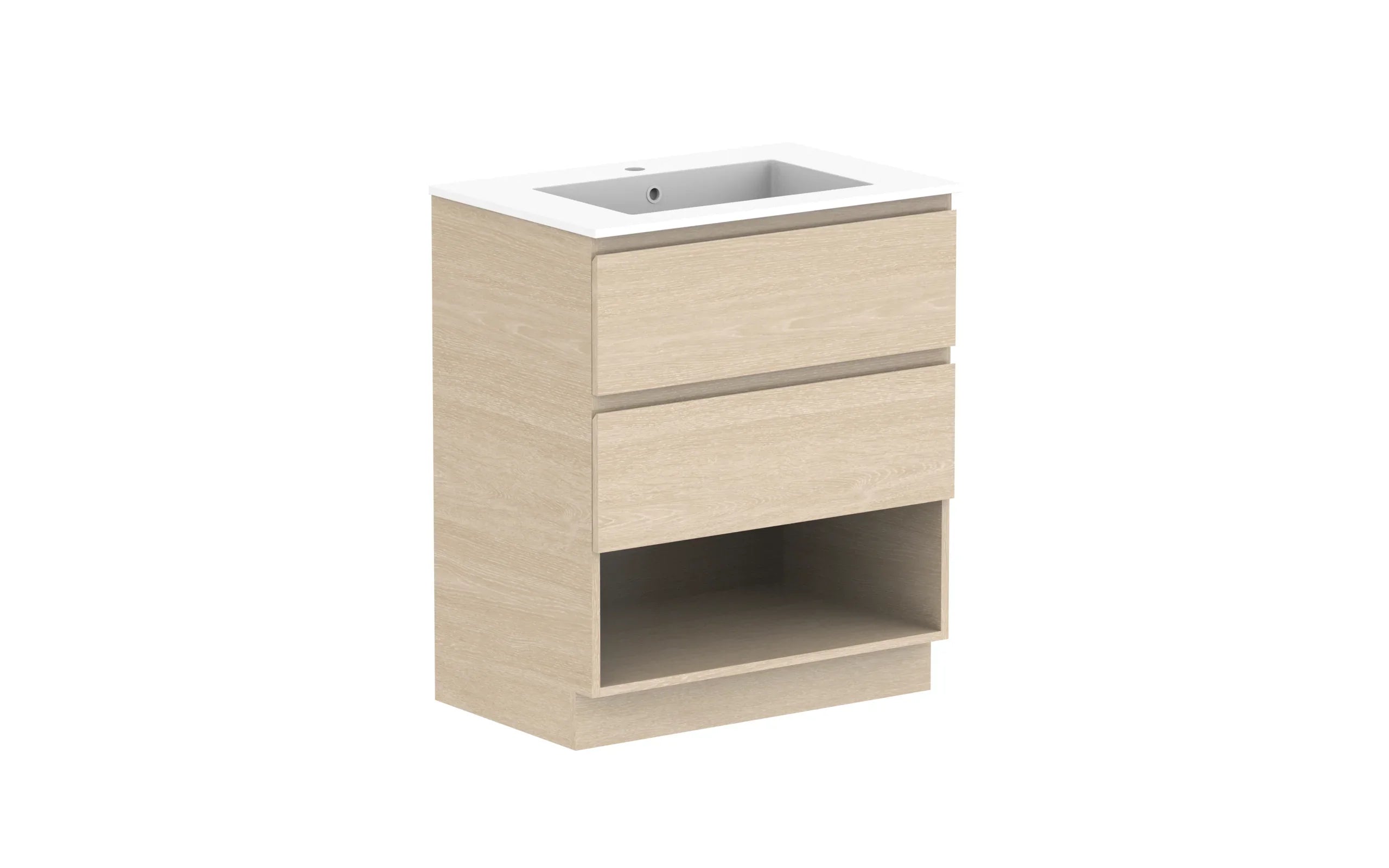 ADP Glacier Shelf Trio Freestanding Vanity - 750mm / Cast Marble Moulded Top / Centre Bowl