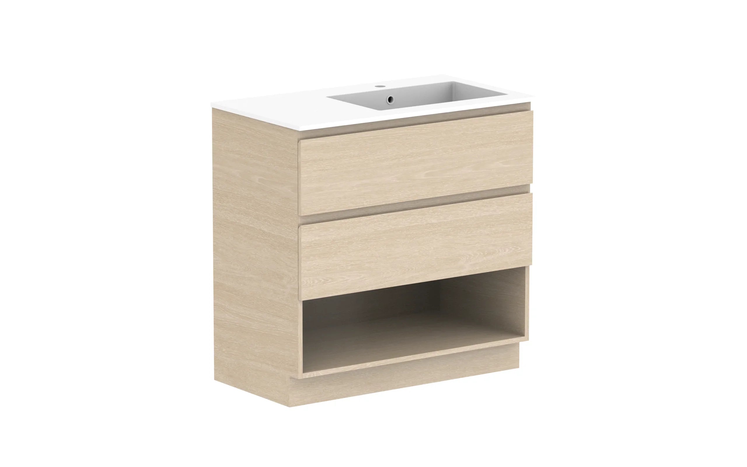 ADP Glacier Shelf Trio Freestanding Vanity - 900mm / Cast Marble Moulded Top / Right Hand Bowl