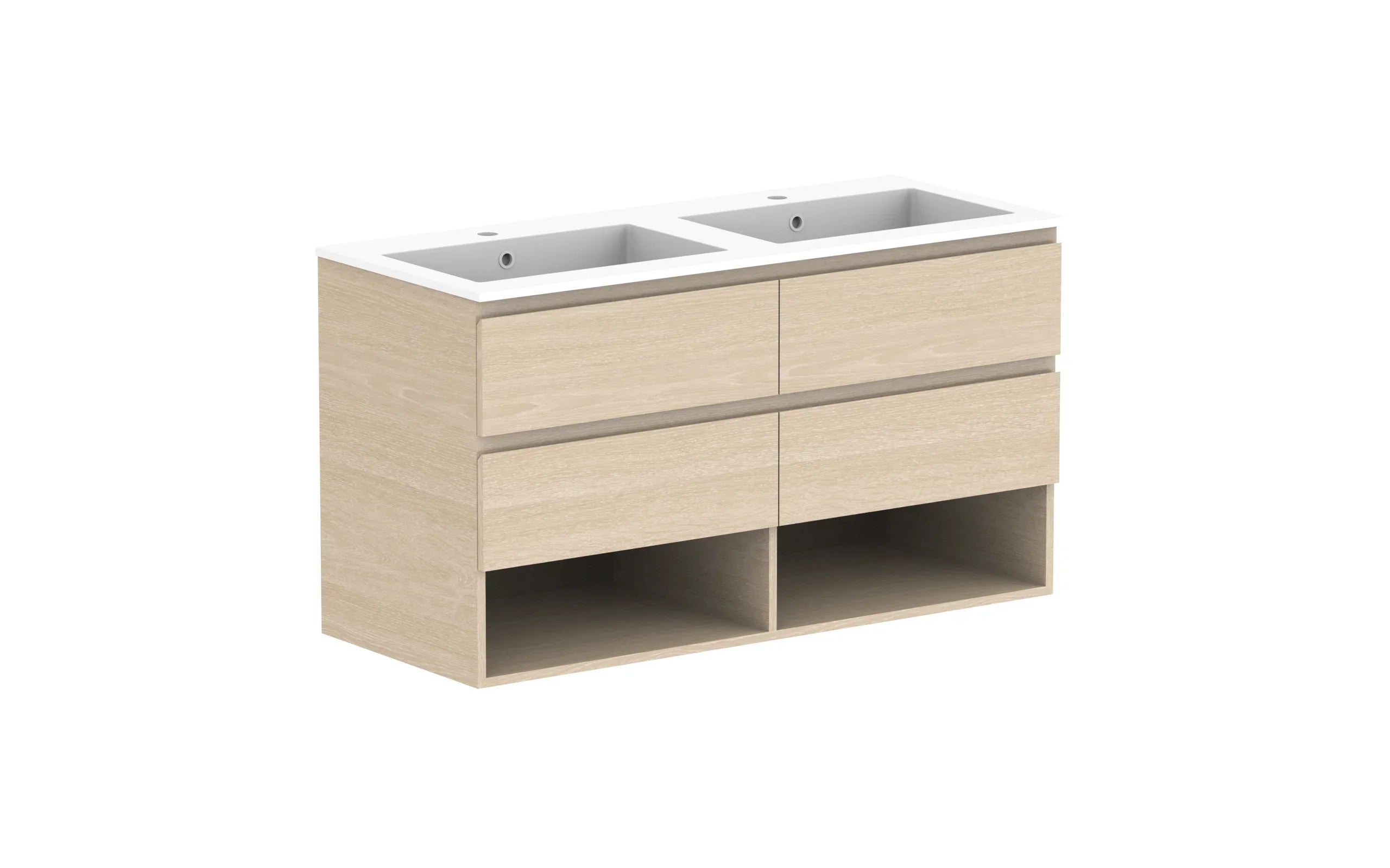 ADP Glacier Shelf Twin Wall Hung Vanity - 1200mm / Cast Marble Moulded Top / Double Bowl