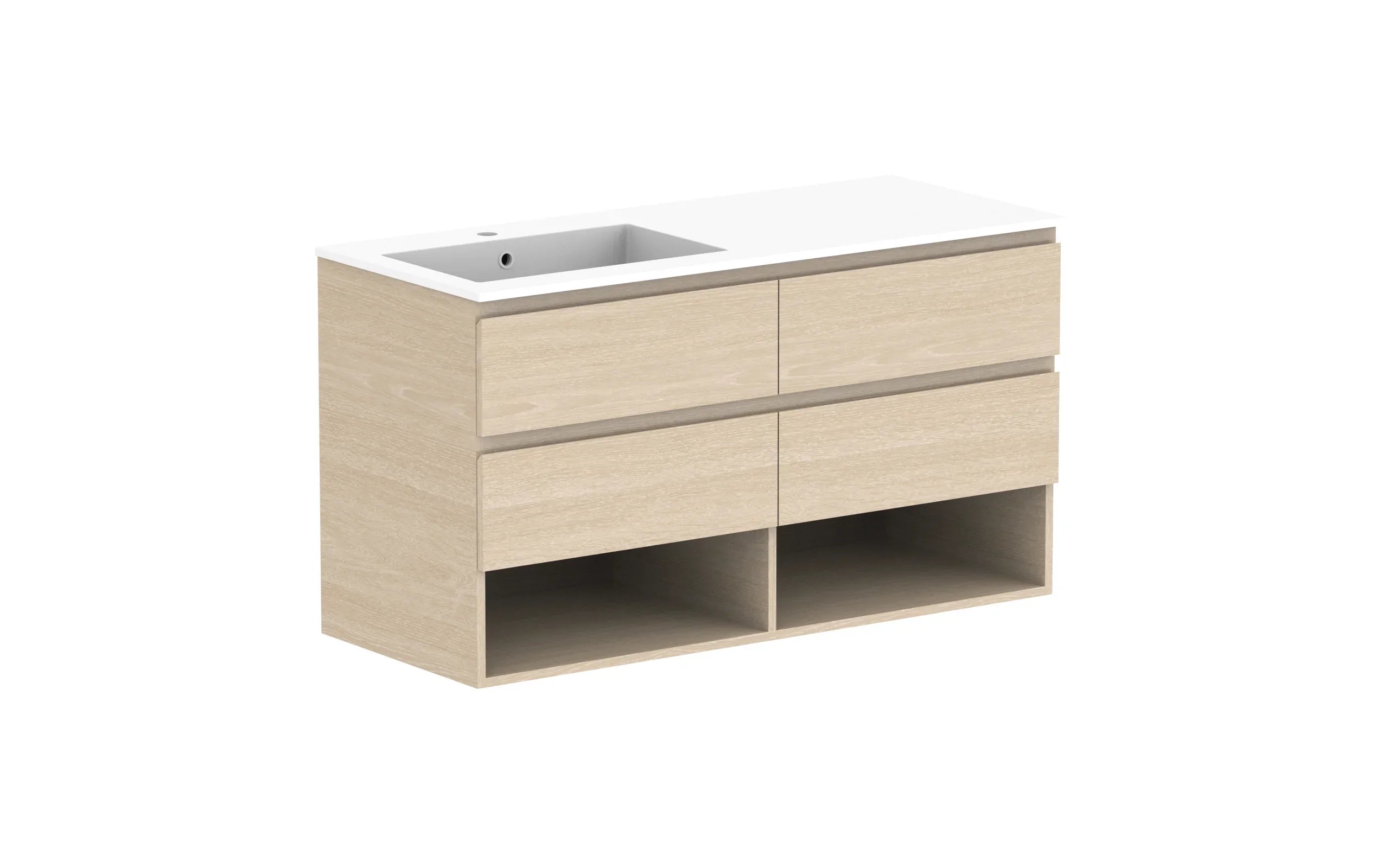 ADP Glacier Shelf Twin Wall Hung Vanity - 1200mm / Cast Marble Moulded Top / Left Hand Bowl