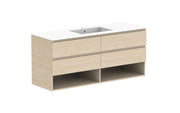ADP Glacier Shelf Twin Wall Hung Vanity - 1500mm / Cast Marble Moulded Top / Centre Bowl