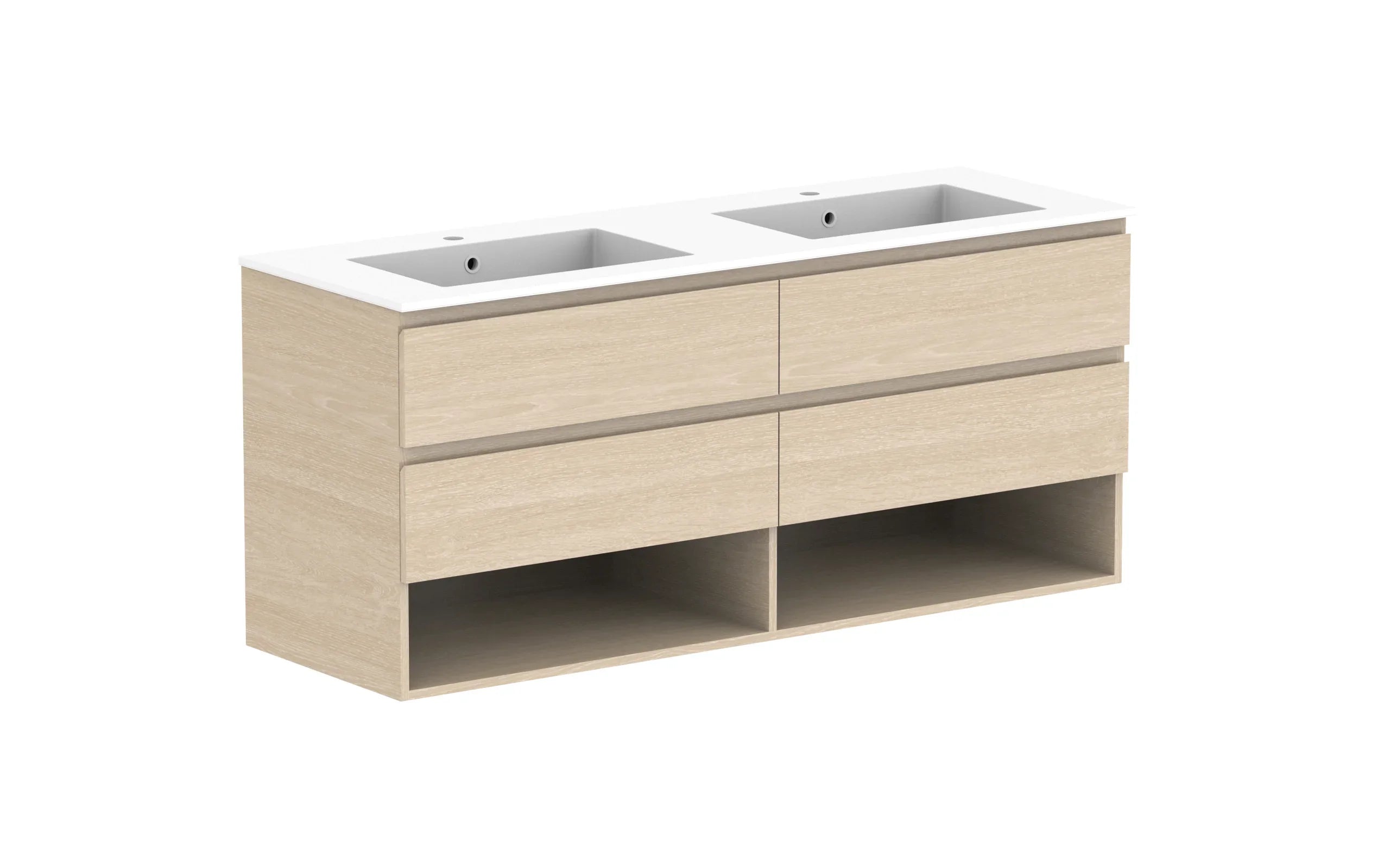 ADP Glacier Shelf Twin Wall Hung Vanity - 1500mm / Cast Marble Moulded Top / Double Bowl