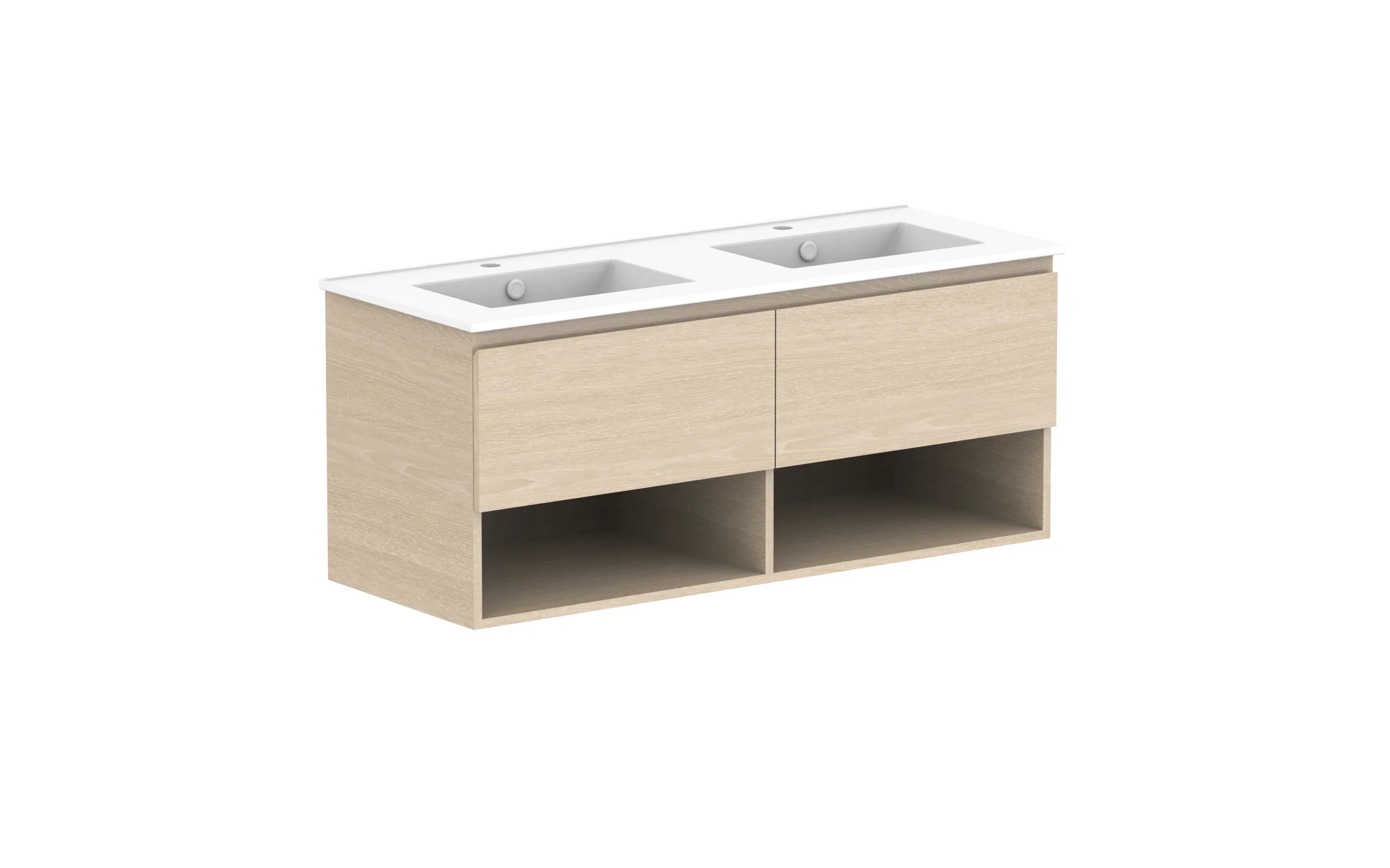 ADP Glacier Shelf Slim Wall Hung Vanity - 1200mm / Ceramic Moulded Top / Double Bowl