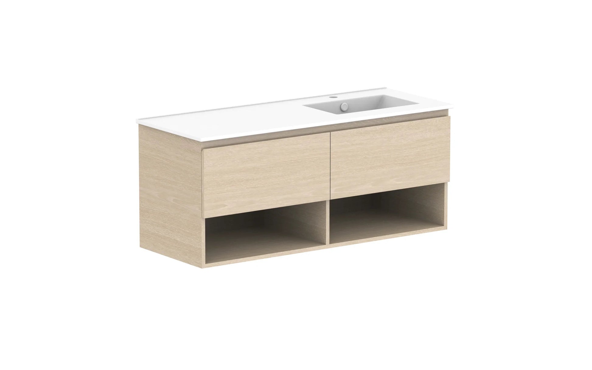 ADP Glacier Shelf Slim Wall Hung Vanity - 1200mm / Ceramic Moulded Top / Right Hand Bowl