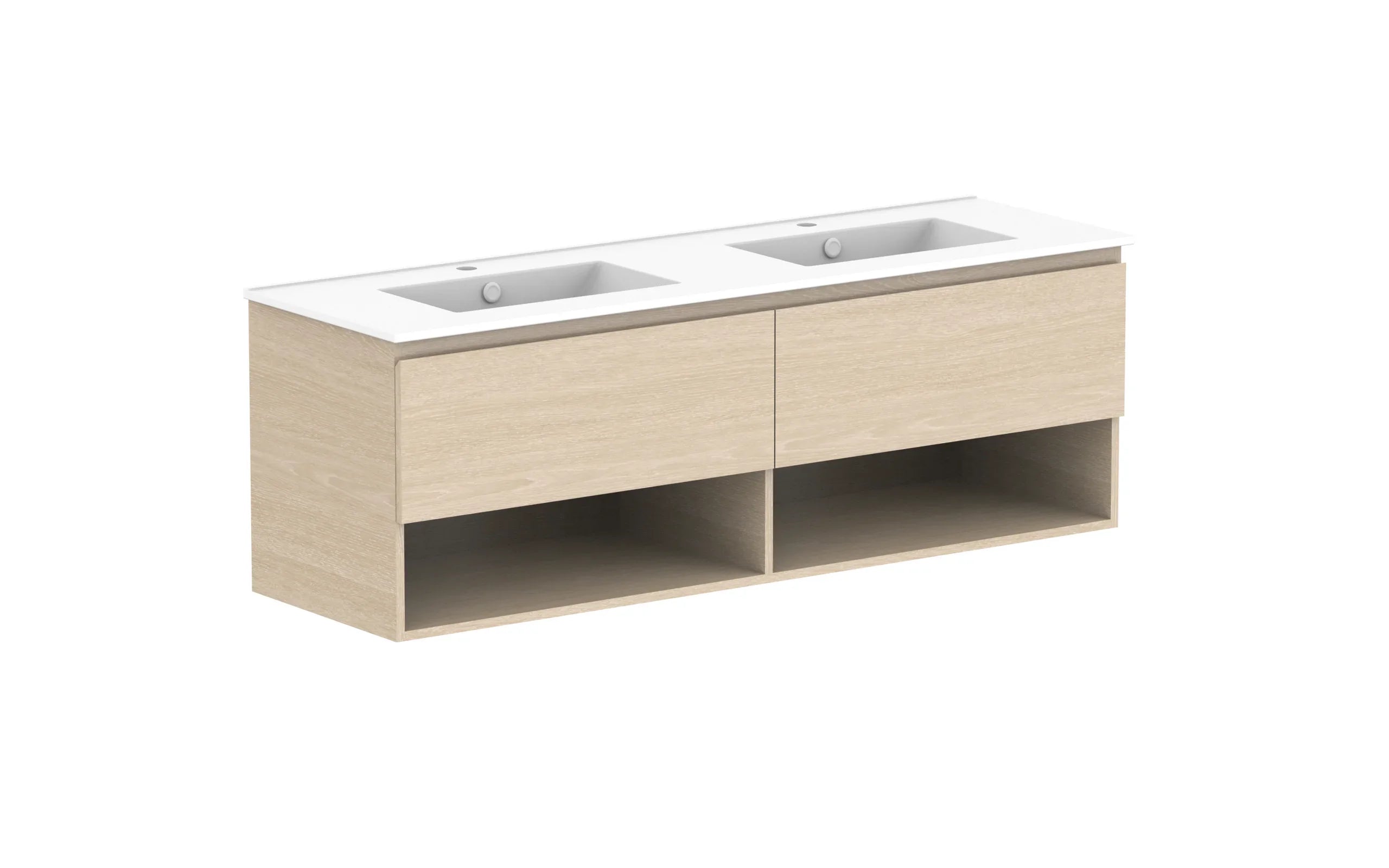 ADP Glacier Shelf Slim Wall Hung Vanity - 1500mm / Ceramic Moulded Top / Double Bowl