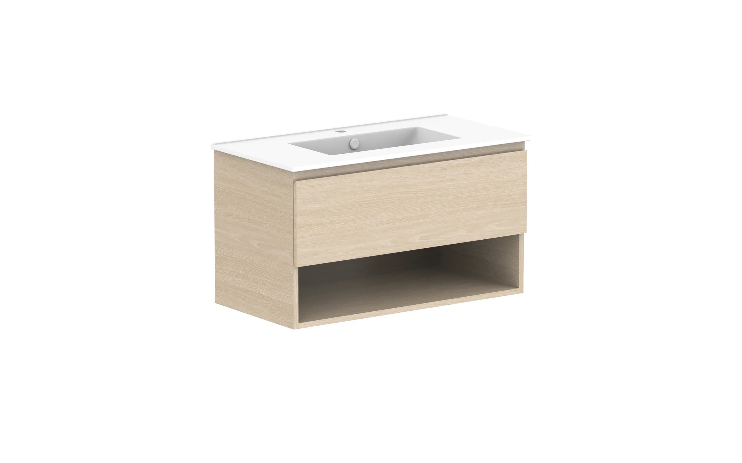 ADP Glacier Shelf Slim Wall Hung Vanity - 900mm / Ceramic Moulded Top / Centre Bowl