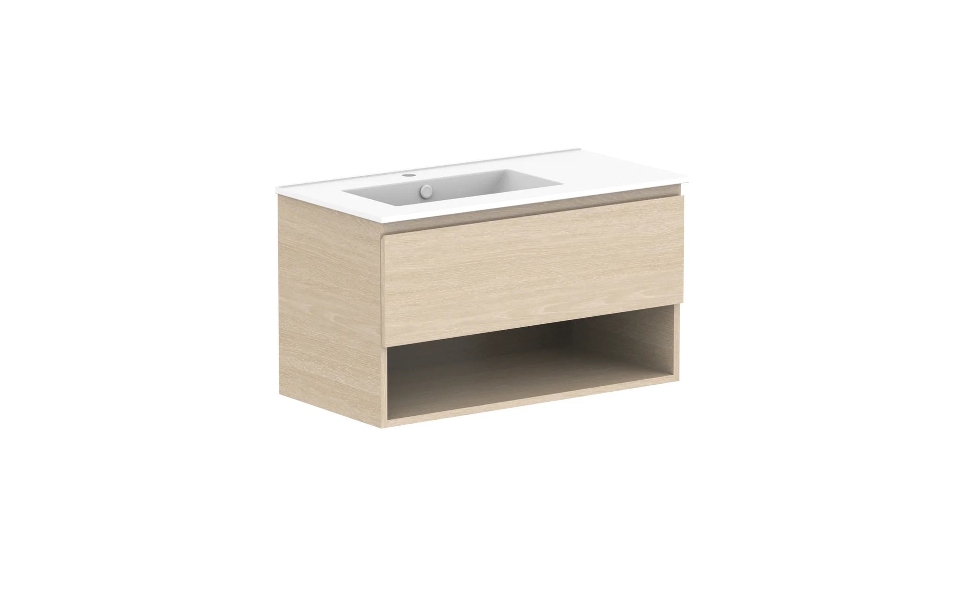 ADP Glacier Shelf Slim Wall Hung Vanity - 900mm / Cast Marble Moulded Top / Left Hand Bowl