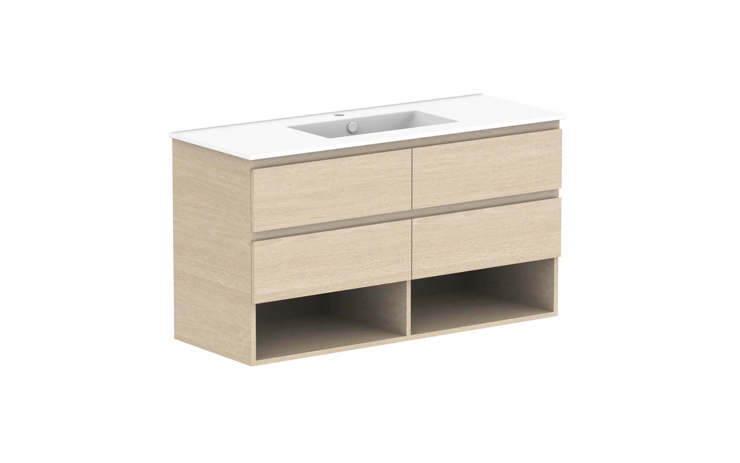 ADP Glacier Shelf Twin Wall Hung Vanity - 1200mm / Ceramic Moulded Top / Centre Bowl